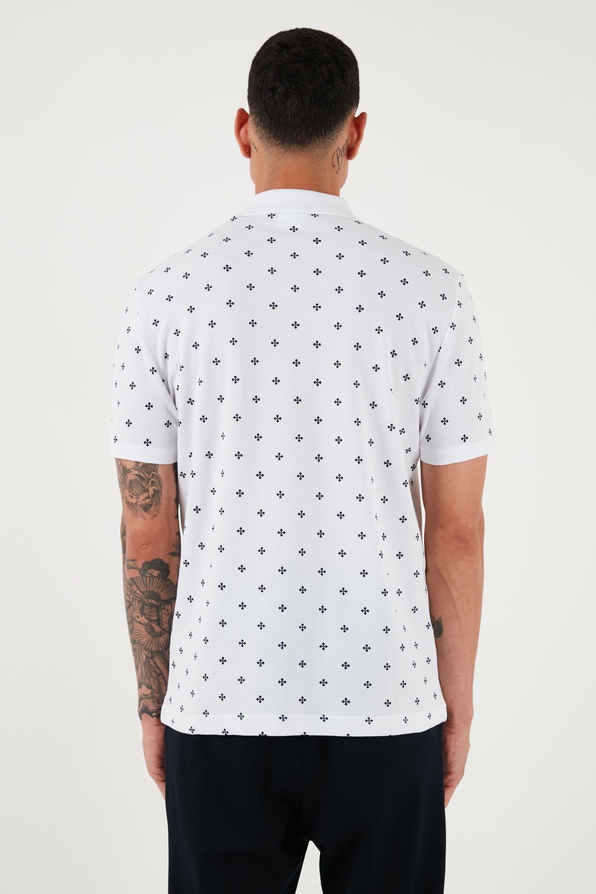 تی شرت یقه پولو سفید مردانه پایه پنبه چوگان به طور منظم تناسب YAKA U.S. Polo Assn.