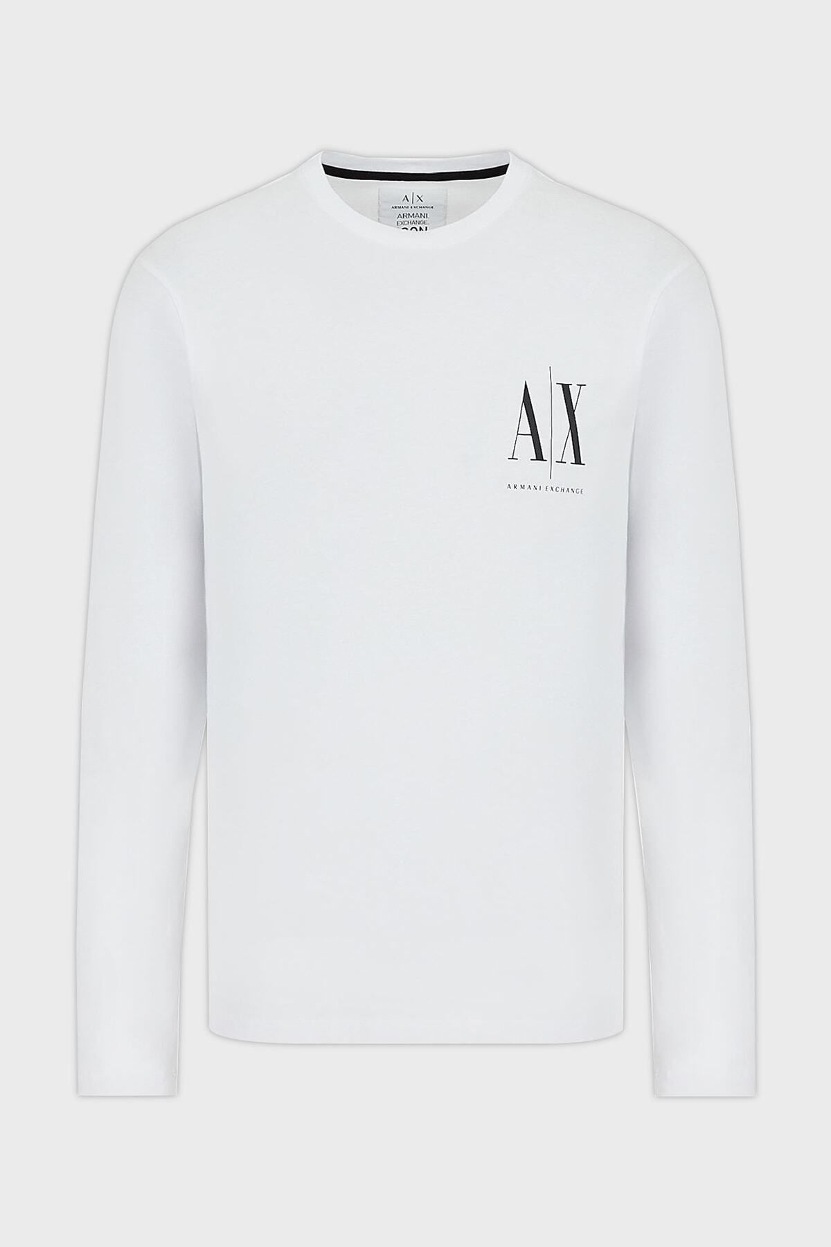 تی شرت سفید مردانه یقه دوچرخه مناسب آستین بلند 100 ٪ پیراهن پنبه ای 8nztpl Armani Exchange