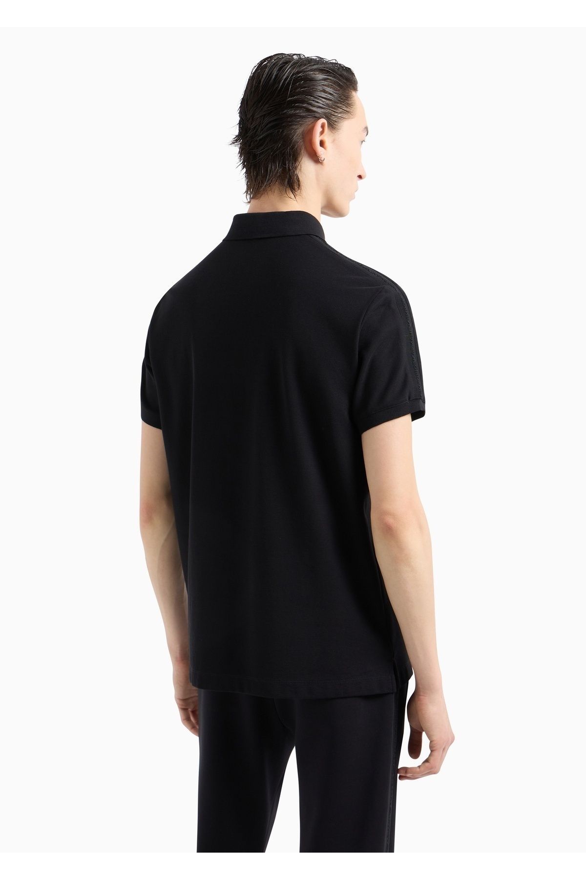 تی شرت مردانه پولو یقه مشکی با جزئیات لوگوی برند روی شانه 6D1F81 1JCYZ-0999 Emporio Armani