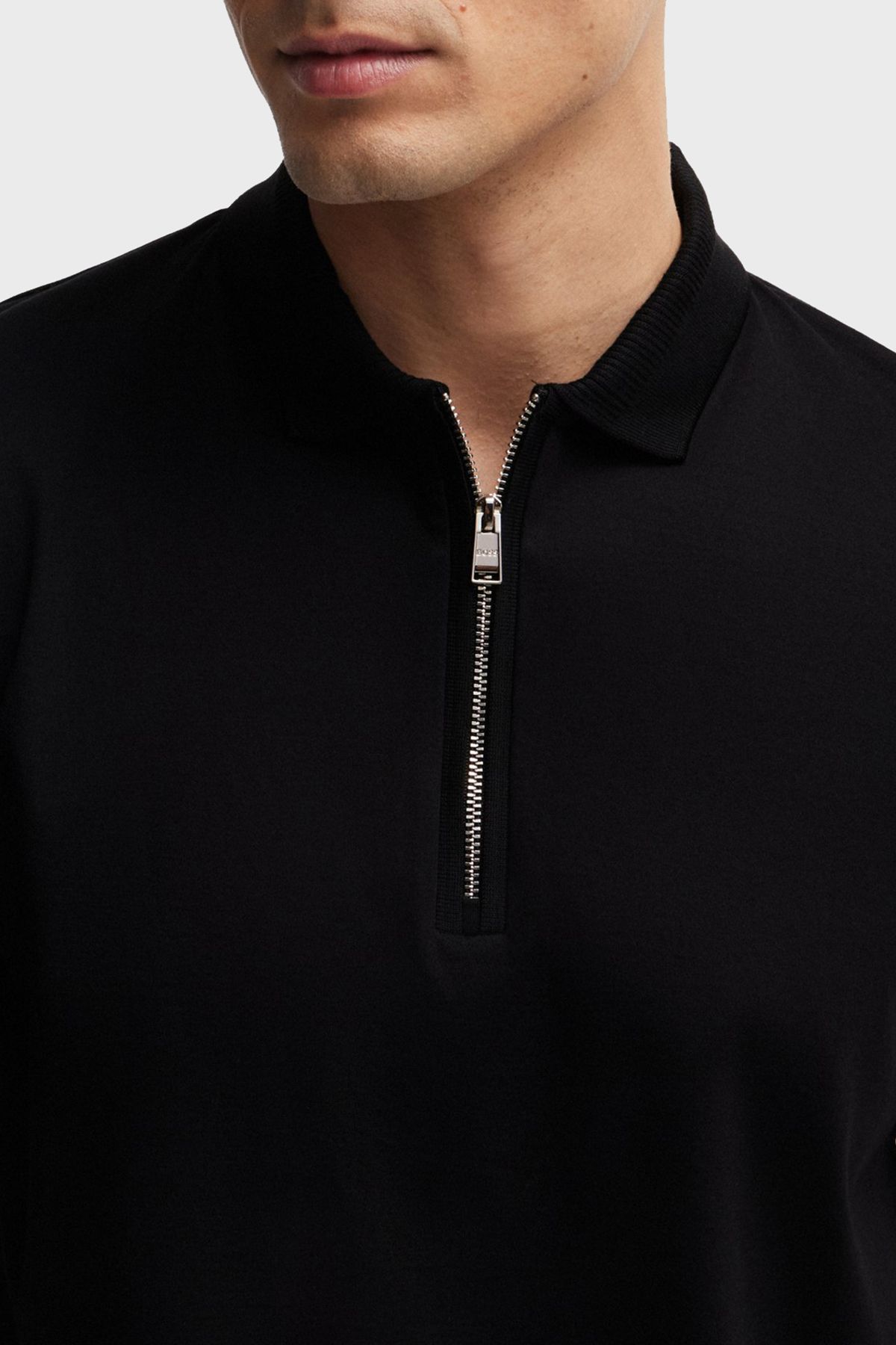 تی شرت یقه پولو مشکی مردانه پنبه اسکینی فیت Zipper Polo Yaka Tring 's 001 BOSS