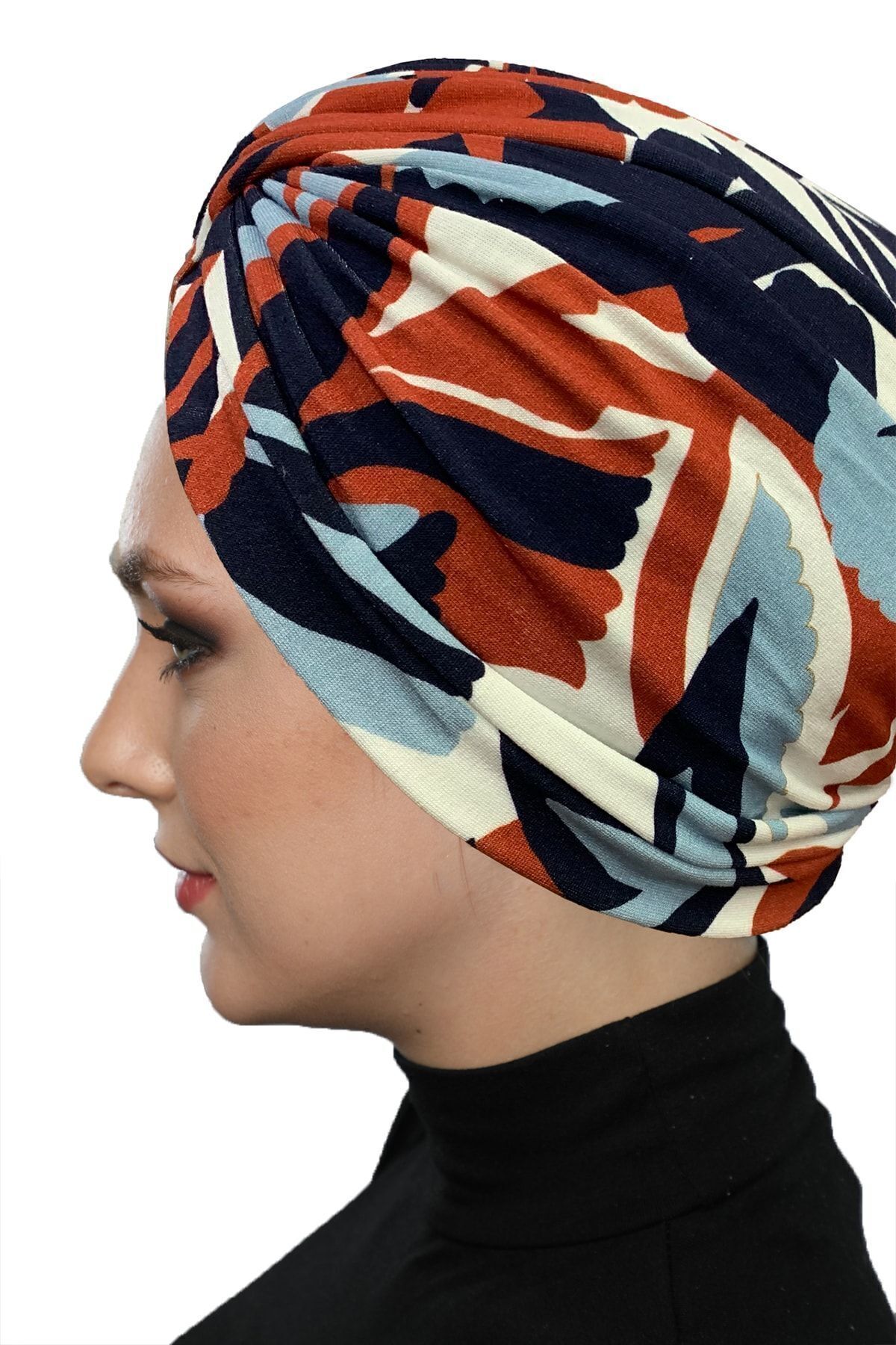 fidan bone-Sapling Patterned Cross Combed Cotton Tulip and Leaf Motif Four Colored Ready-Made Turban Hijab Pool Bonnet 2