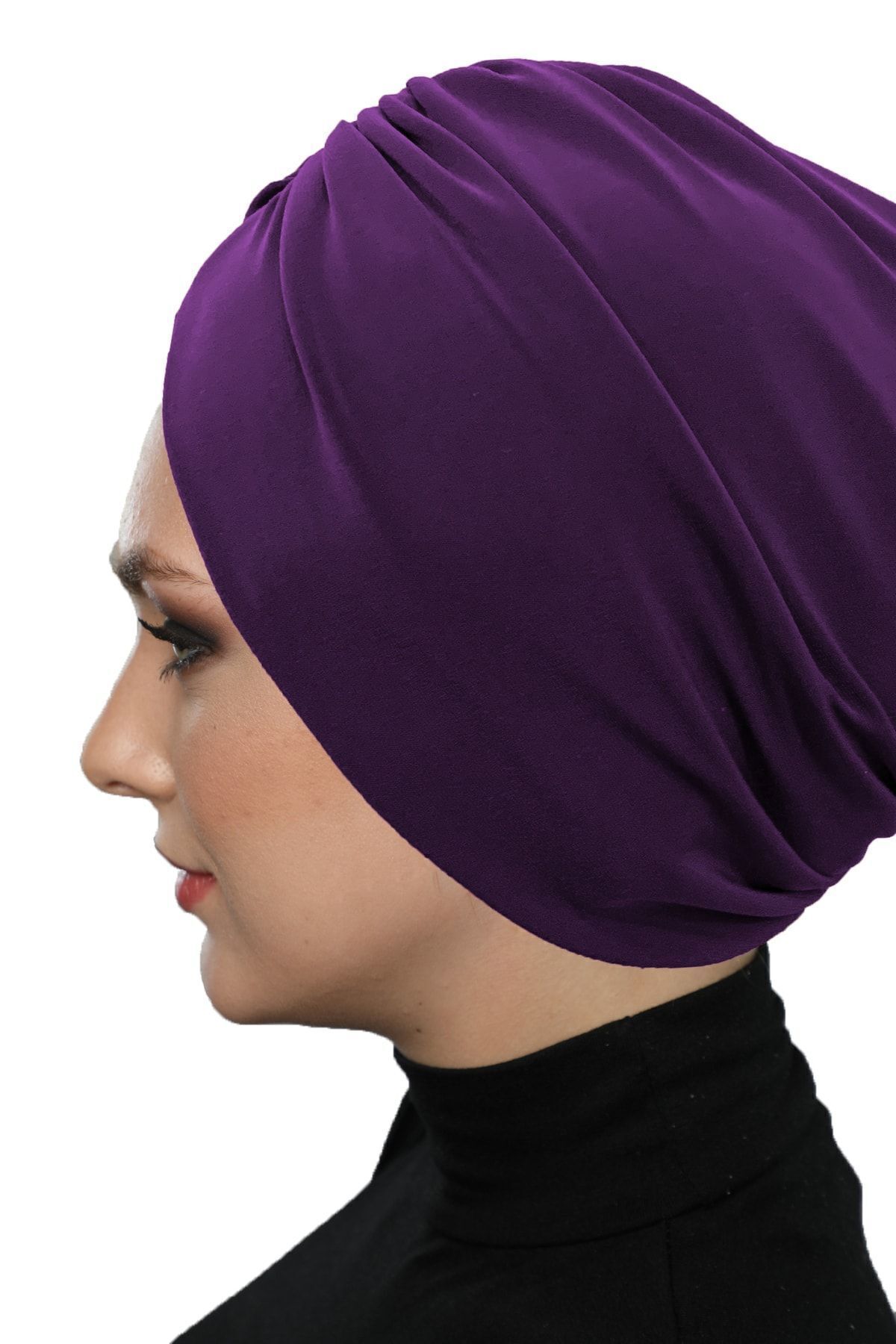 Fidan-Drawstring Double Sided Purple Ready-made Turban Hijab Pool Bonnet 4