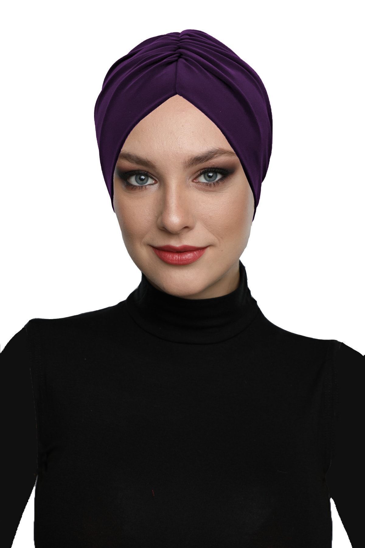 Fidan-Drawstring Double Sided Purple Ready-made Turban Hijab Pool Bonnet 3