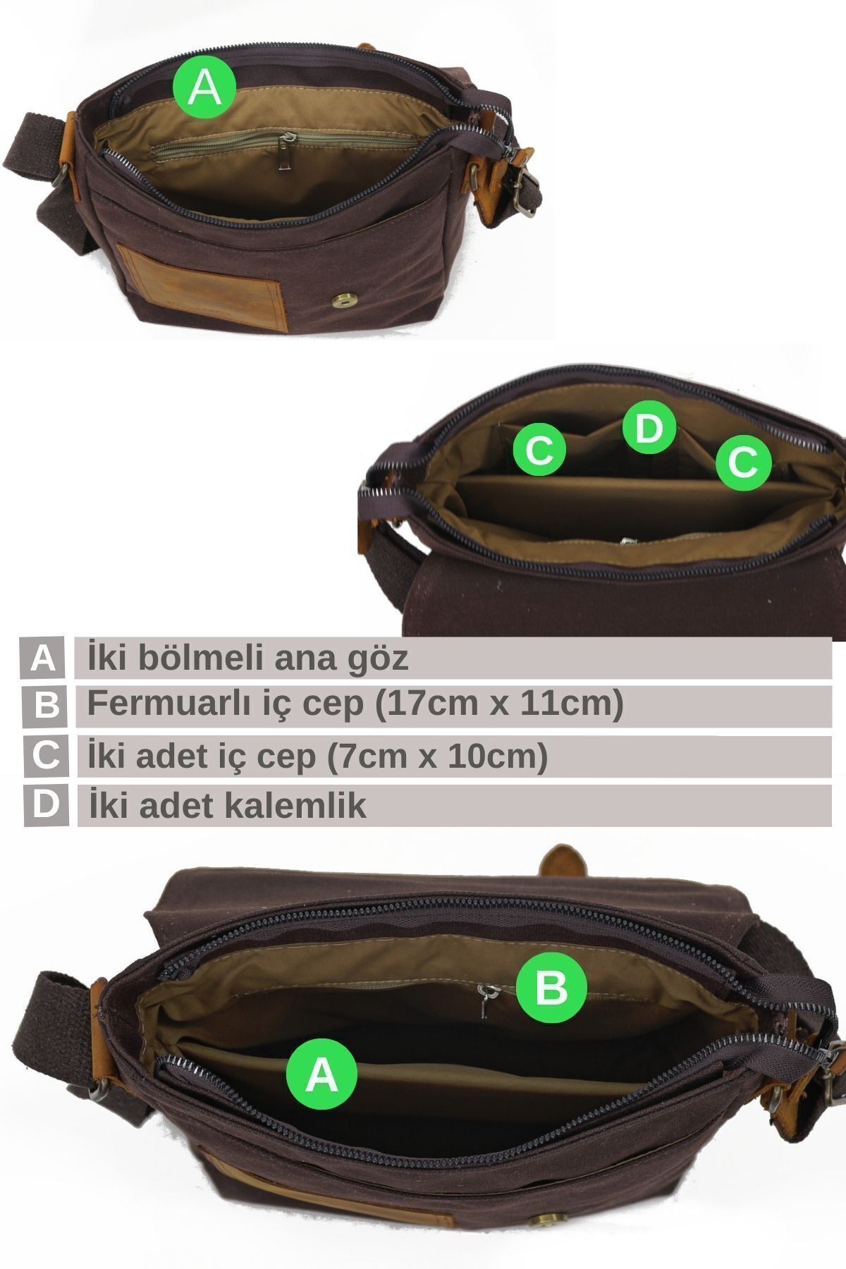 Cappadocia Vintage  Hakiki Deri 4035 Teos Acı Kahve Suya Dayanıklı Postacı Omuz Mumlu Kanvas Laptop Okul Çantası - Görsel 6