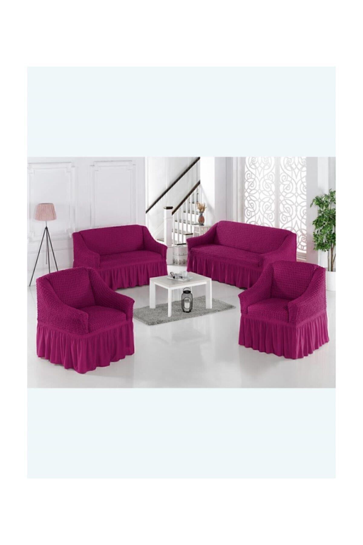 روکش مبل سفید پنبه 3+2+1+1 صندلی اورجینال Karna Home