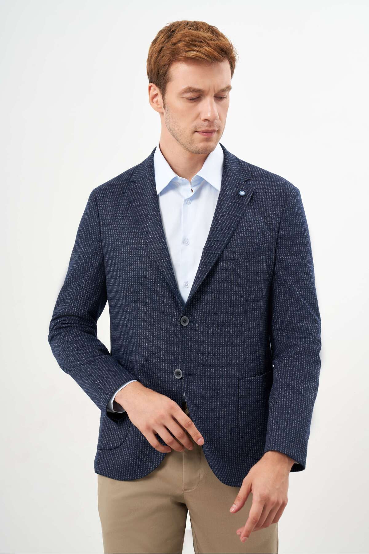 Morven-Jachetă sport pentru bărbați, albastru bleumarin, tricotată, cu buzunar, cu guler mono 3