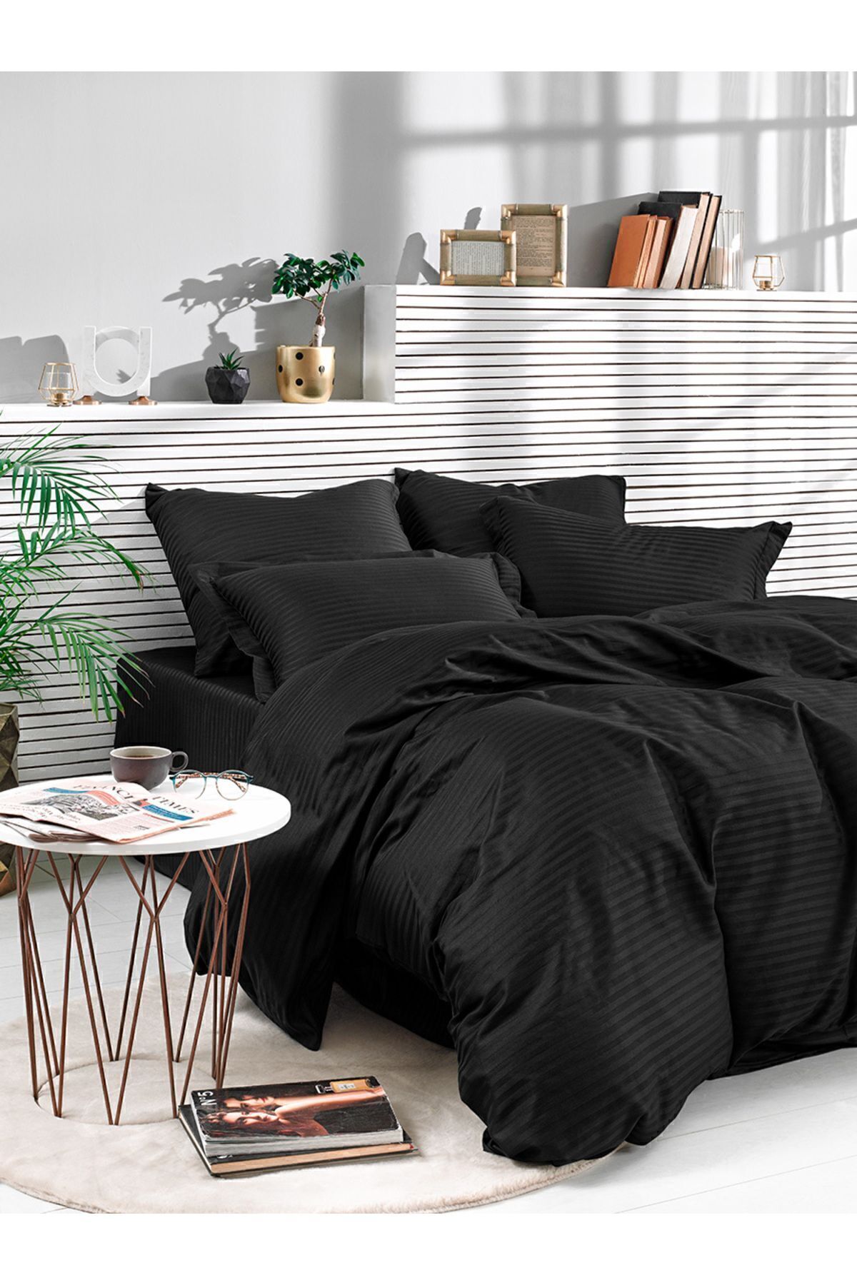 کاور لحاف دو نفره مشکی نوار دوتایی ساتن پنبه ای راه سیاه Karna Home