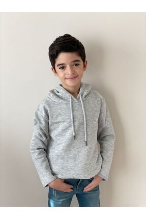 RİRİKİDS Kız Erkek Kapşonlu Sweatshirt Gri Melanj