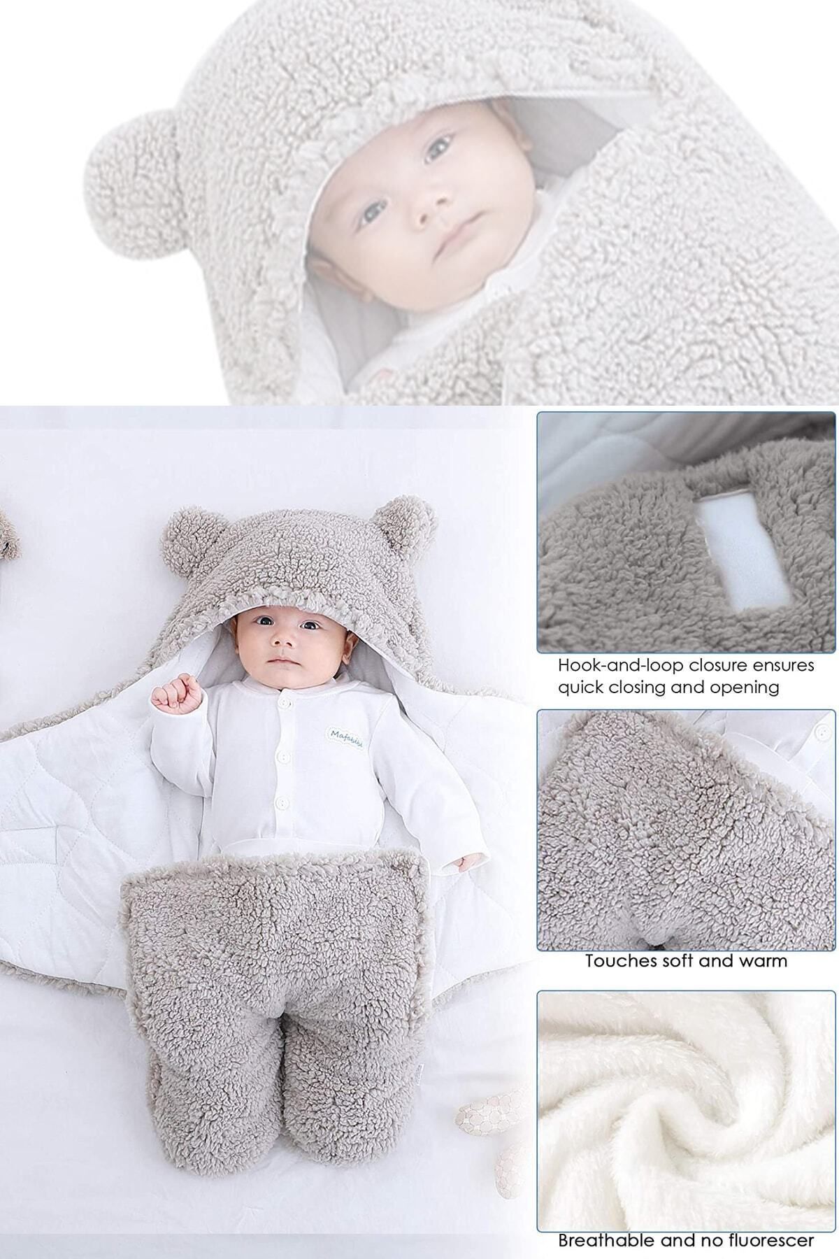 Bundeba Nesli 0-6 Ay Wellsoft Uyku Tulumu Yeni Doğan Kapüşonlu Sarma Battaniye Peluş Bebek Dış Kundak fotoğrafı 6 (önizleme)