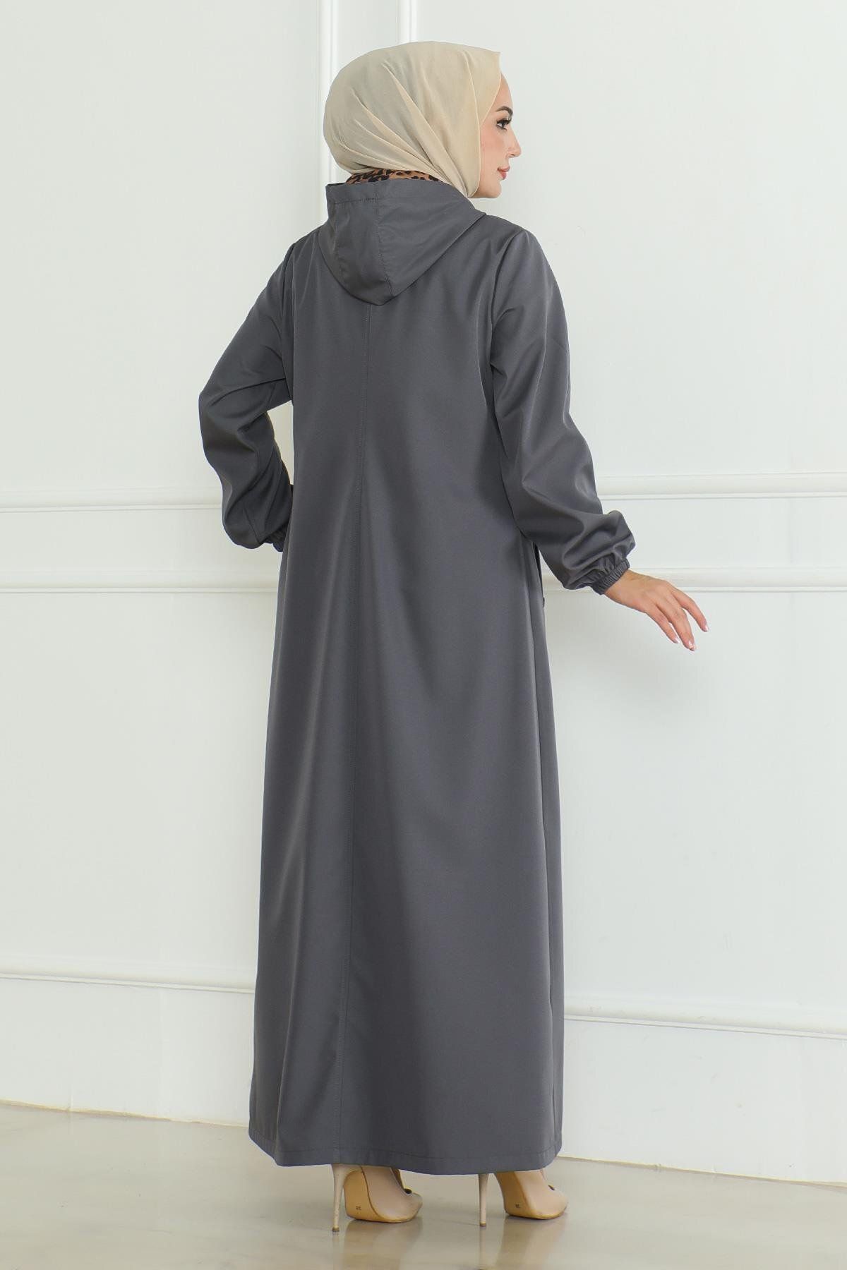 Modamihram-Grauer Crest-Trenchcoat mit Reißverschluss 19217 4
