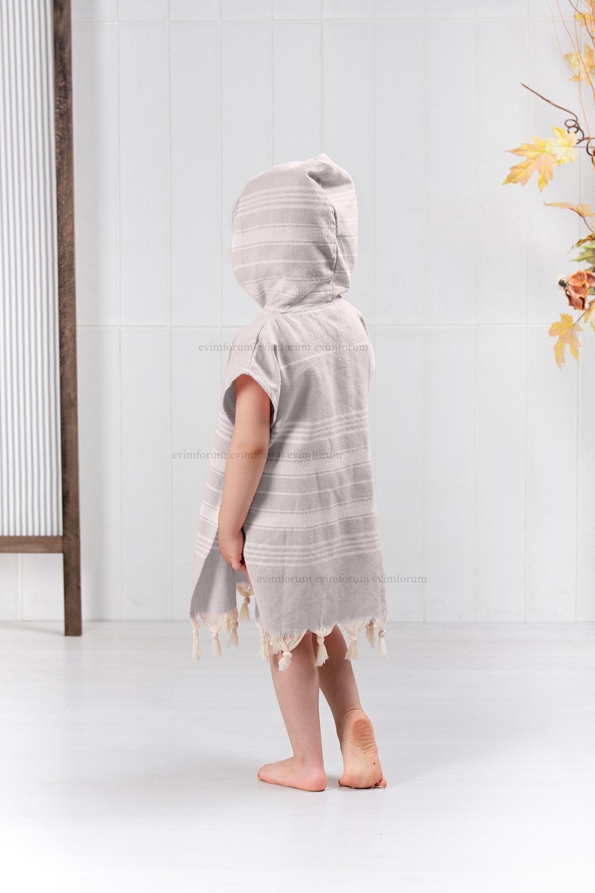 Formeya-Kinder-Bademantel, Poncho, 100 % Baumwolle, Strandtuch, Peshtemal, Braun 3