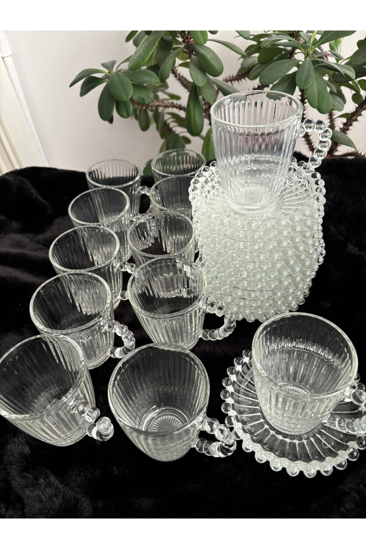 24-piece new trend bead model Tea Cup Tea Set Set 12 Saucers 12 cups mug