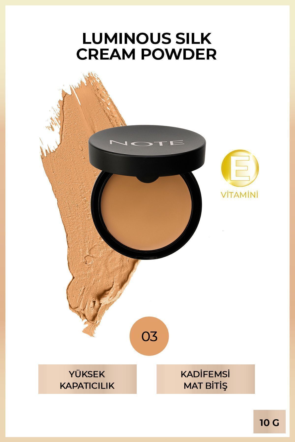 Luminous Silk Cream Powder Patakrem Mat Bitişli Pudra Fondöten - 03 Medium Beige