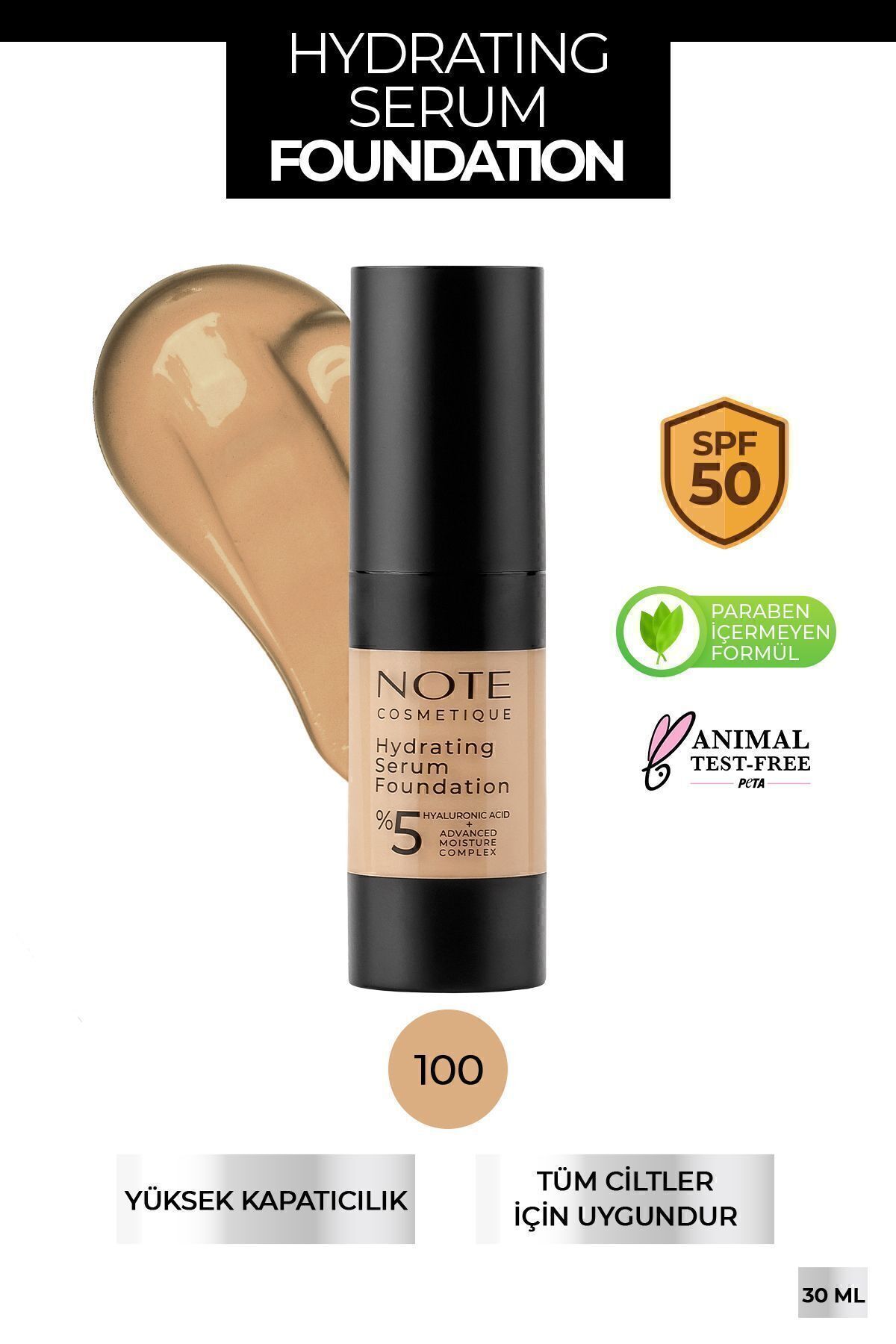 Hydrating Serum Spf 50 Nemlendirici Etkili Hyaluronik Asitli Serum Fondöten - 100