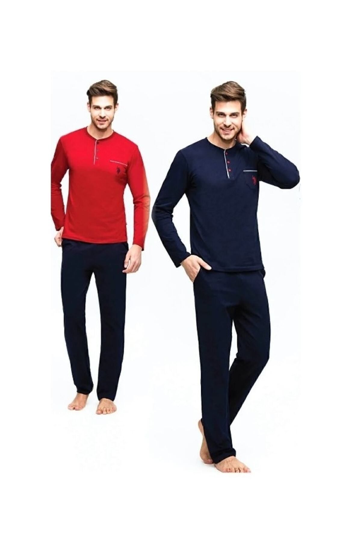 ست پیژامه آبی مردانه جهیزیه 2 تکه سرمه ای U.S. Polo Assn.