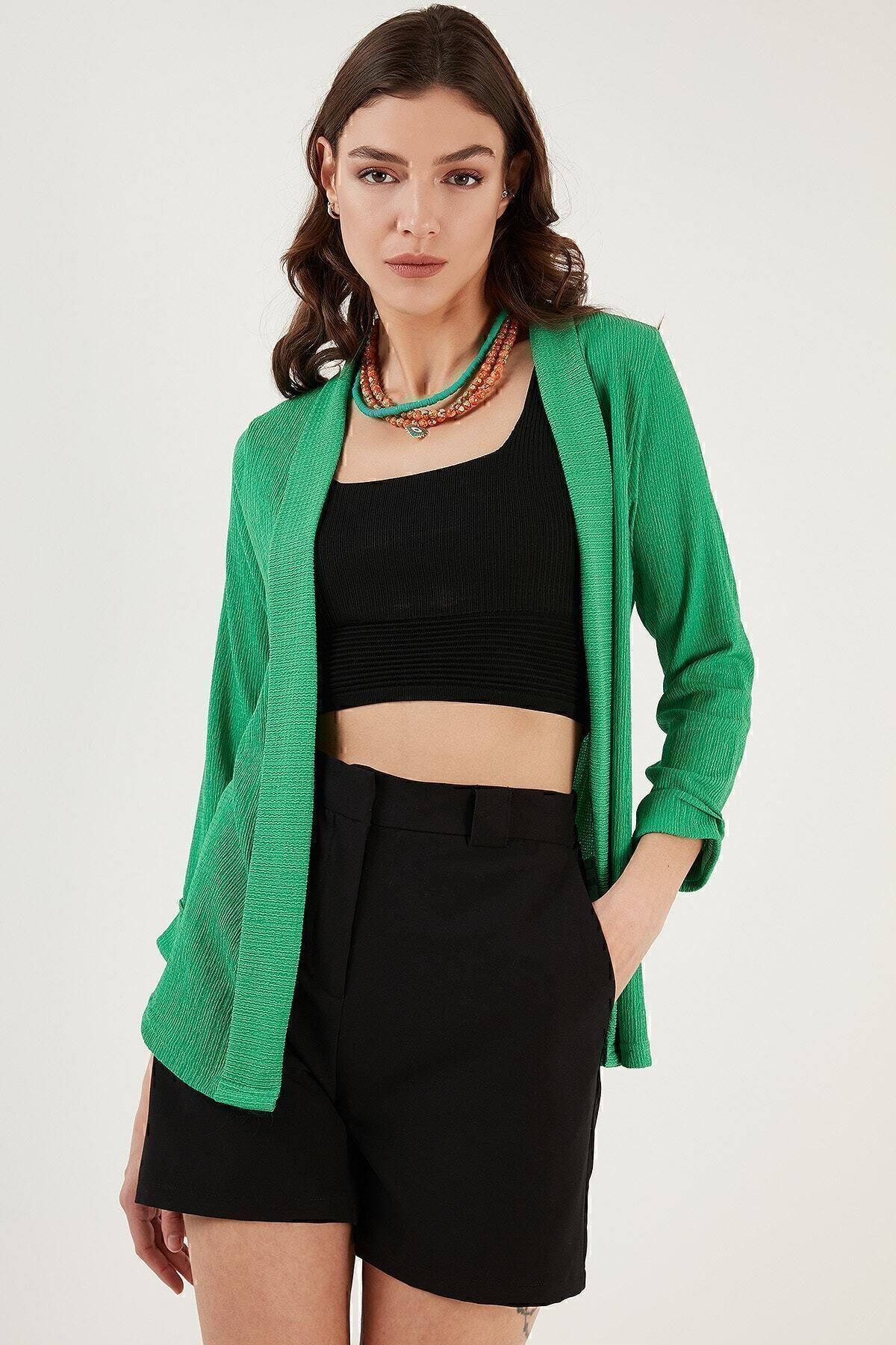 Lela-Collared and Sleeved Seersucker Kimono Cardigan Cardigan 5864974 3