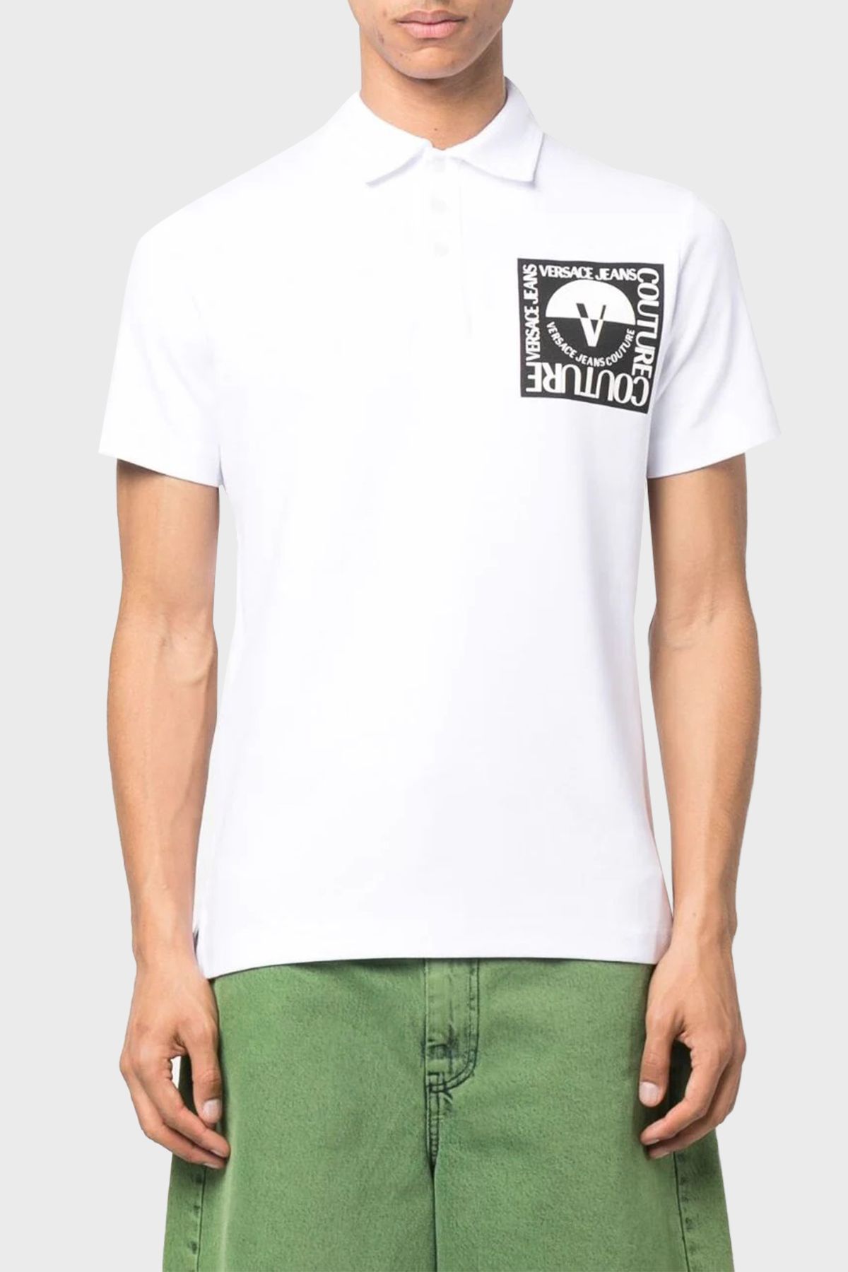 تی شرت پولو یقه دکمه دار نخی تی شرت یقه ای مردانه پولو 74GAGT15 CJ02O 003 VERSACE JEANS COUTURE