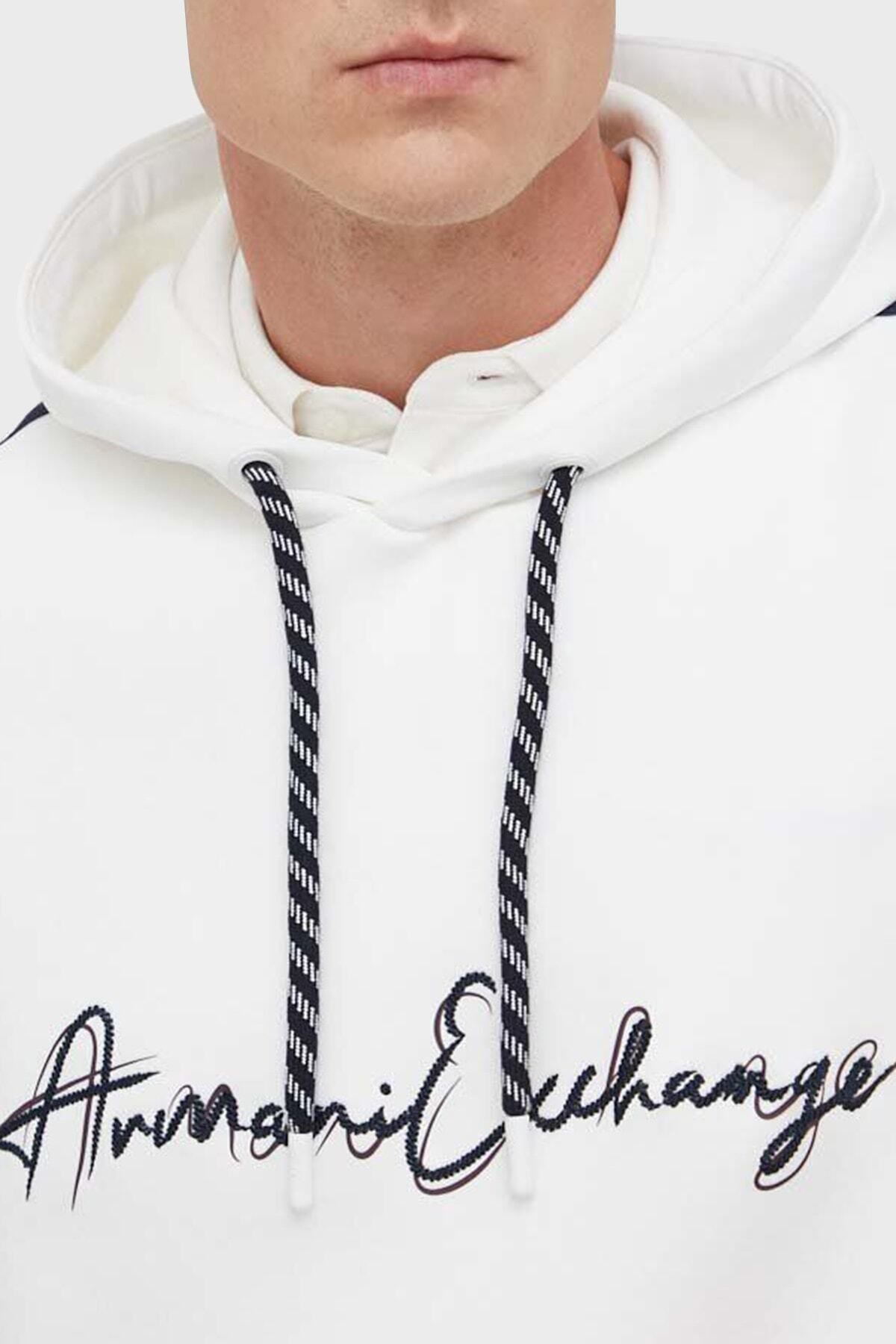 سویشرت سفید مردانه آرم کتبی کتری معمولی عرق مناسب نر 6rzmld zjzgz 1116 Armani Exchange
