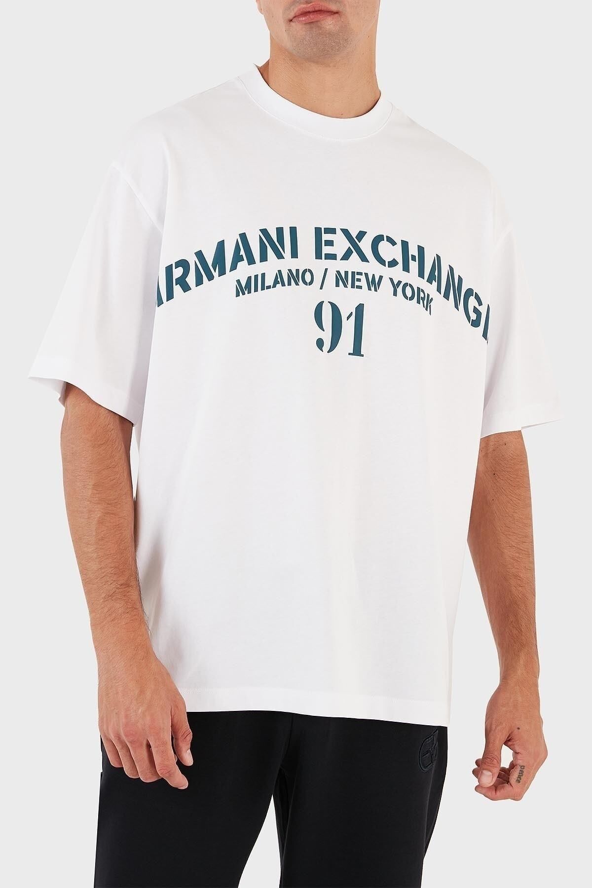تی شرت سفید مردانه پیراهن پنبه ای با آرم طرح دار مناسب Armani Exchange