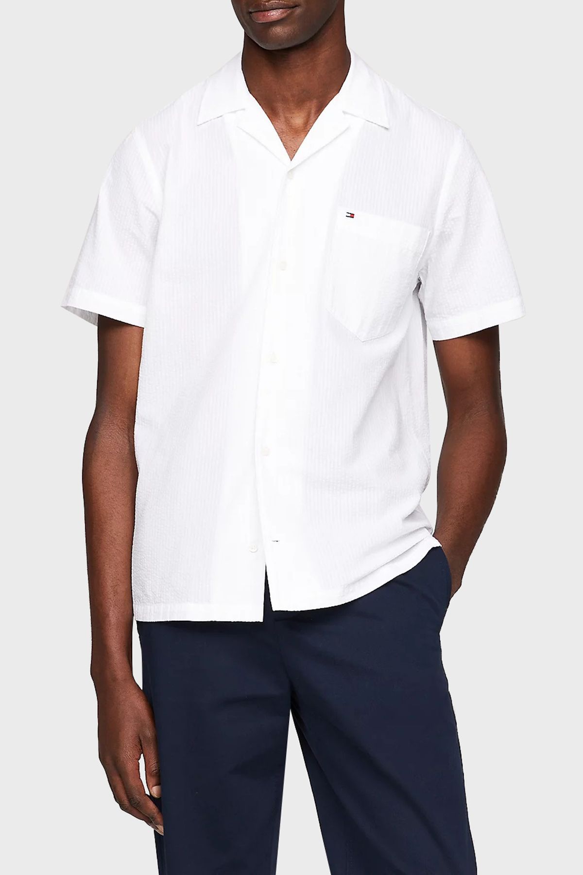 پیراهن آستین کوتاه صد در صد پنبه ای منظم با لوگو پیراهن مردانه MW0MW35211 YCF Tommy Hilfiger