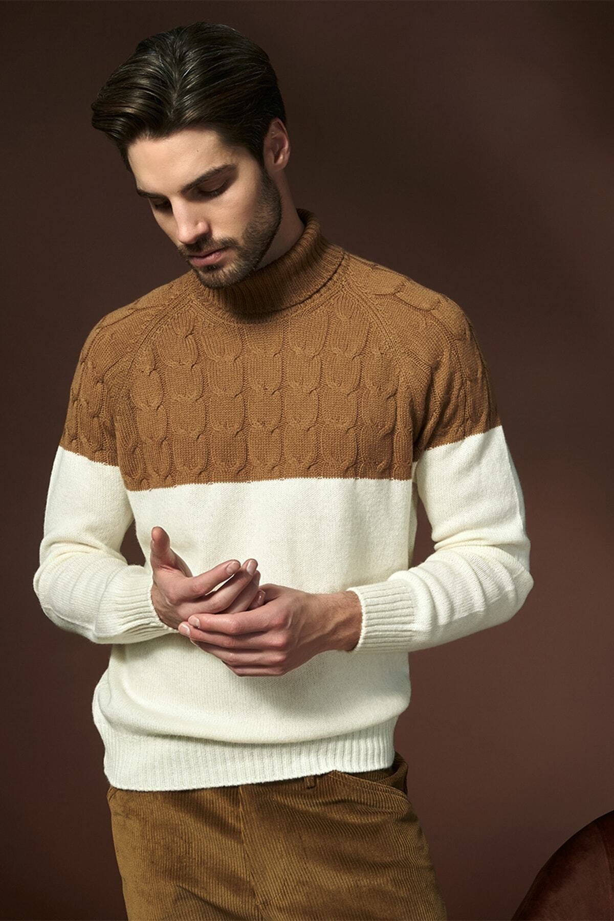 GRAN SASSO Wool Color Blocked Turtleneck Sweater Men s Sweater 13155 22616 006 Trendyol