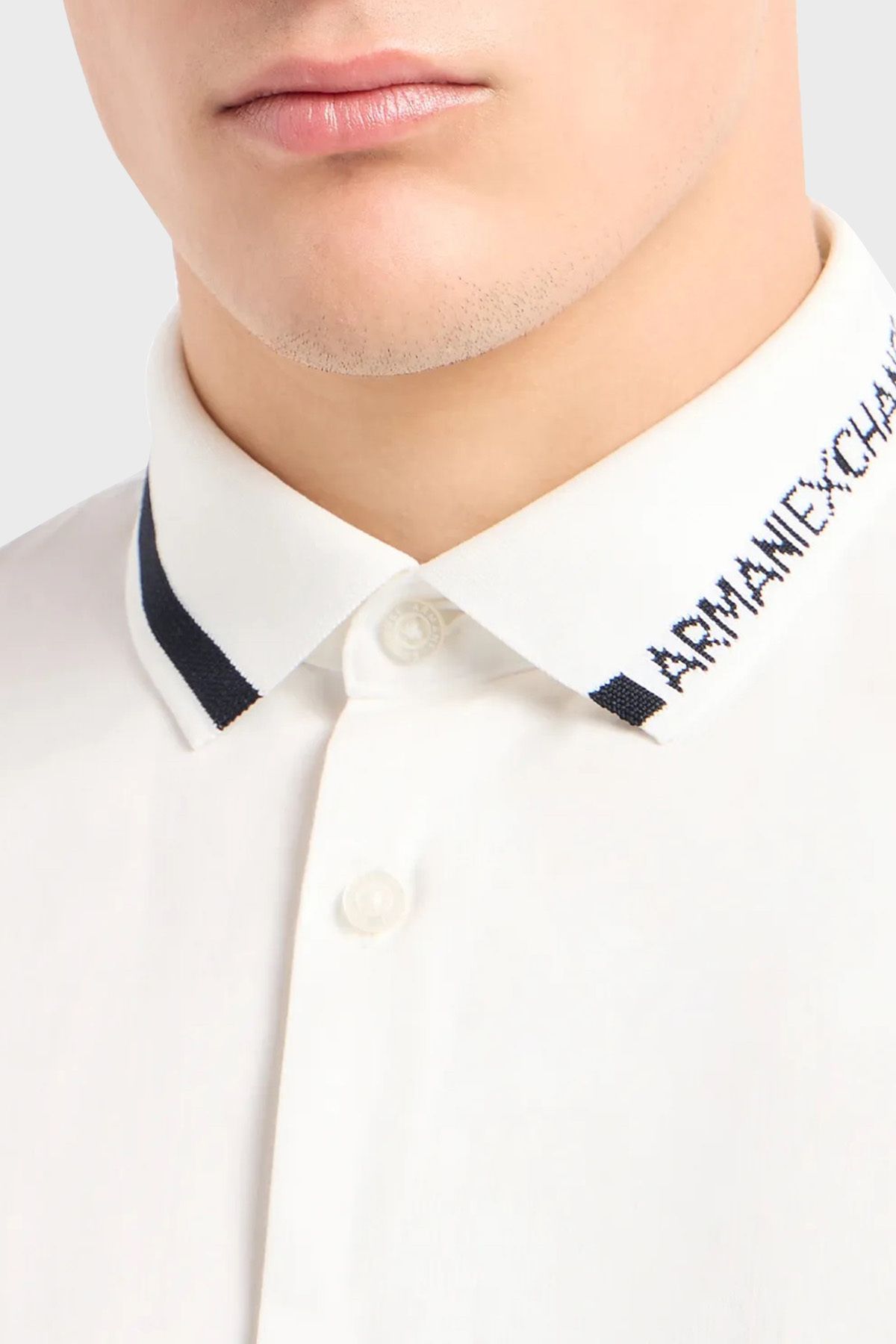 پیراهن / بلوز دکمه دار سفید مردانه پنبه معمولی مناسب 3DZCL6 ZN10Z 1116 Armani Exchange