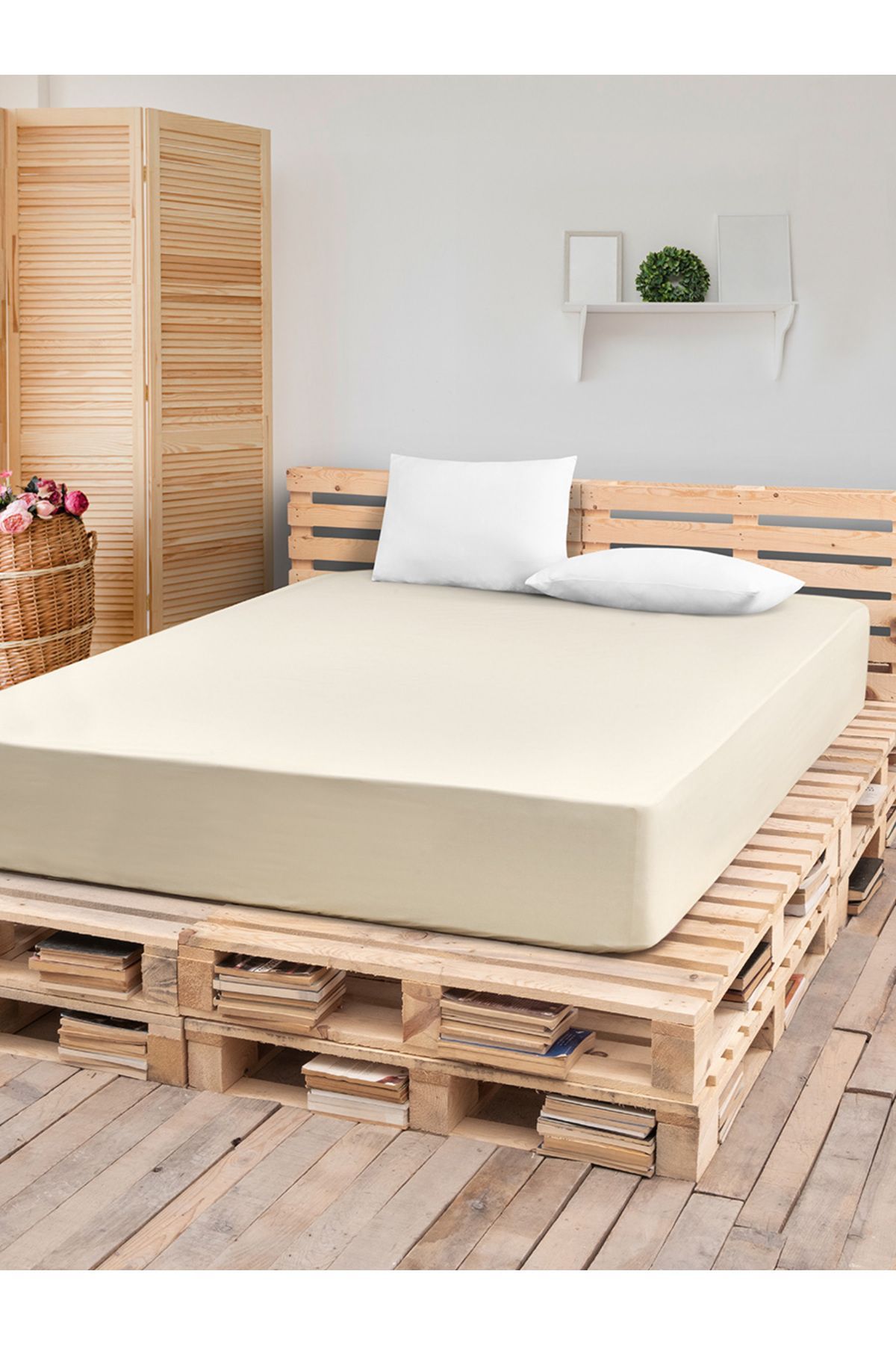 ست ملحفه دو نفره نود Ranforce Double Wheets Cream 160x200 سانتی متر Karna Home