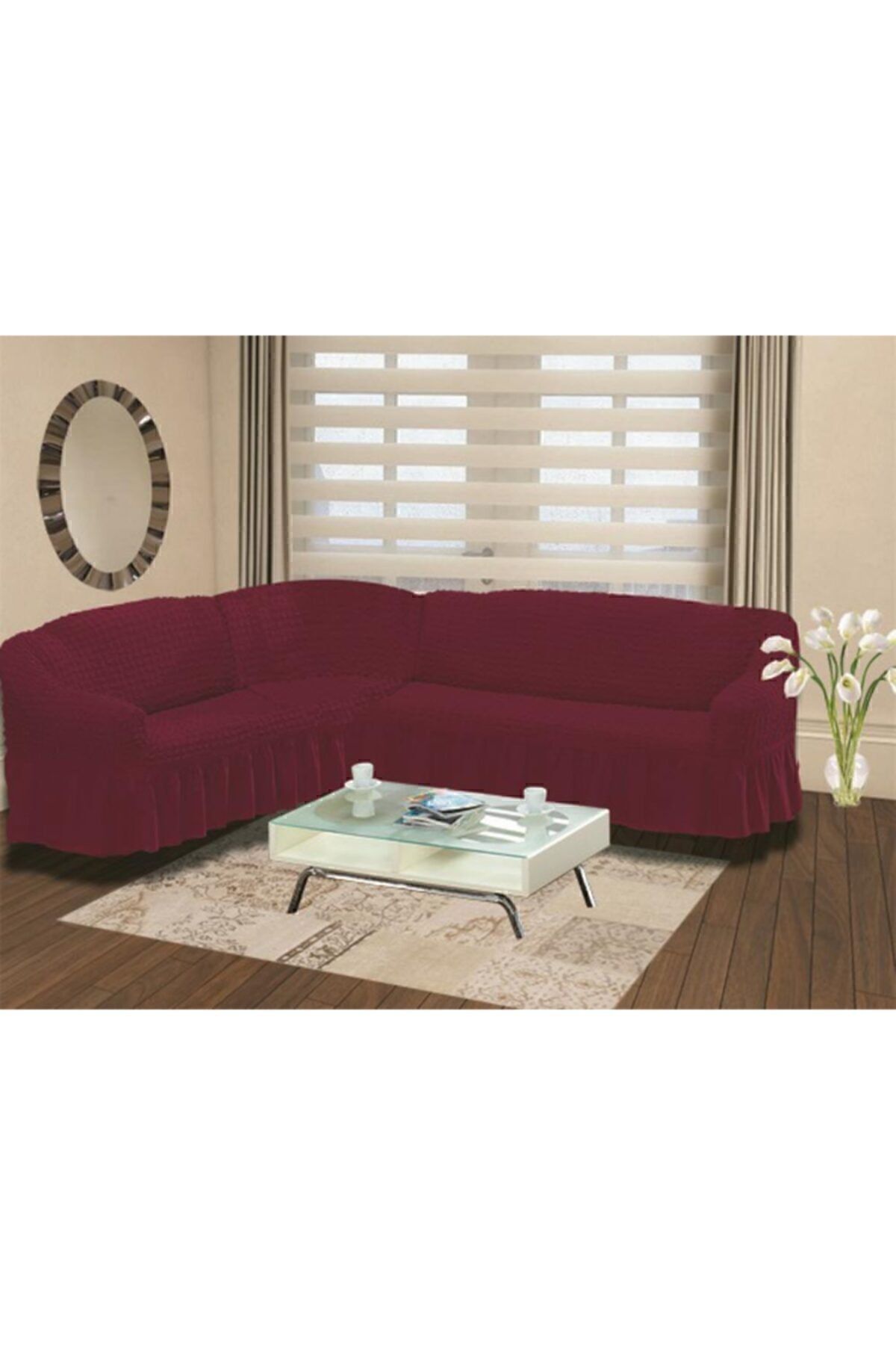 روکش مبل قرمز جلوی صندلی پنبه سمت راست مجموعه Burgundy Karna Home
