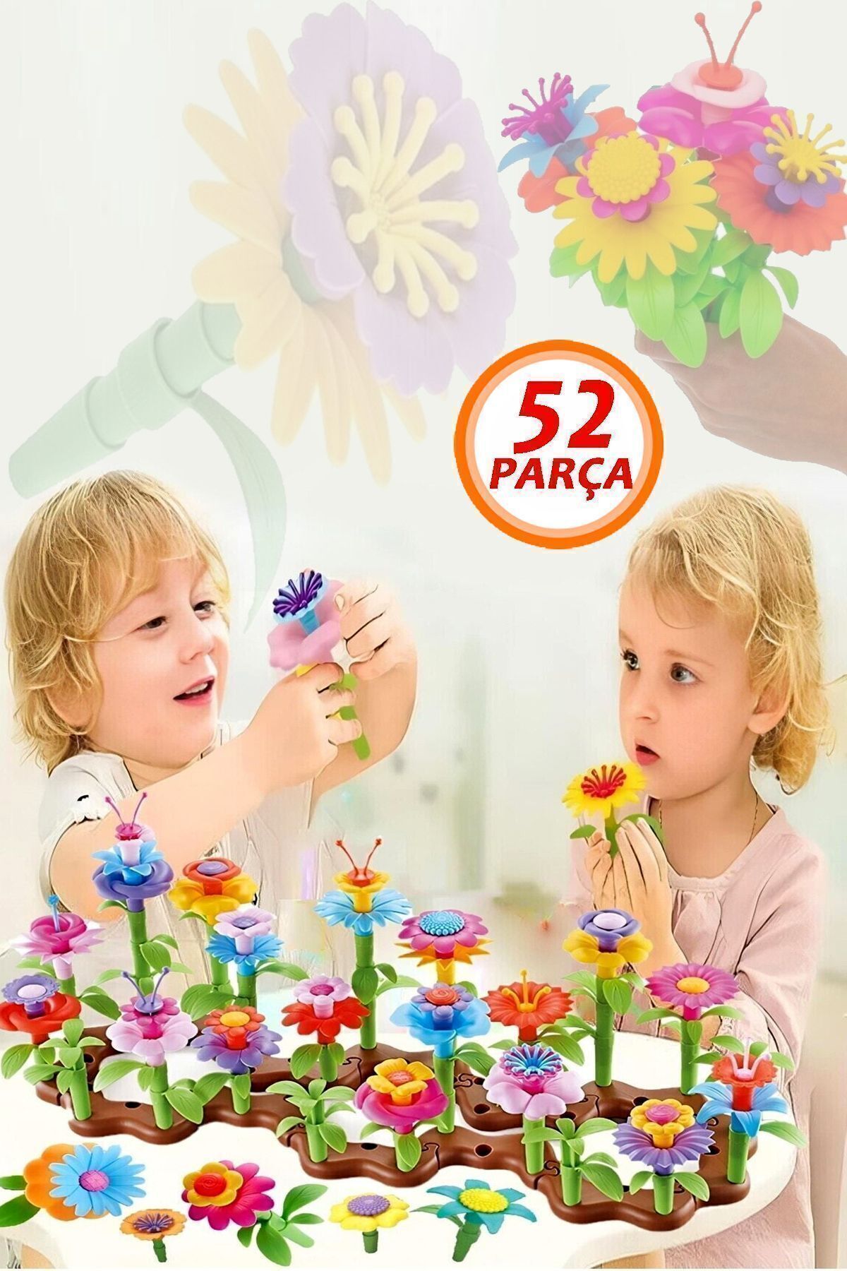 52 Parça Bahçe Çiçek Yapım Seti Yapı Blokları Yapboz Bul Tak Puzzle Deniz Plaj Oyuncak Çiçek Bahçesi