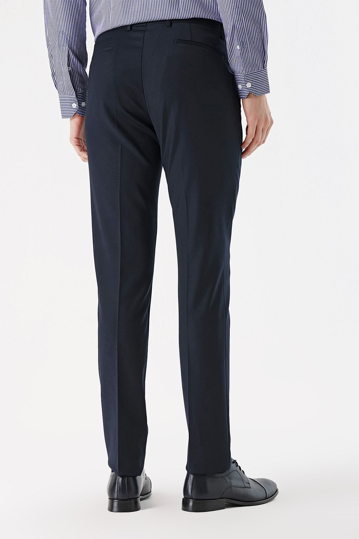 Morven-Men's Navy Blue Polyviscon Jacquard Slim Fit Classic Trousers 5