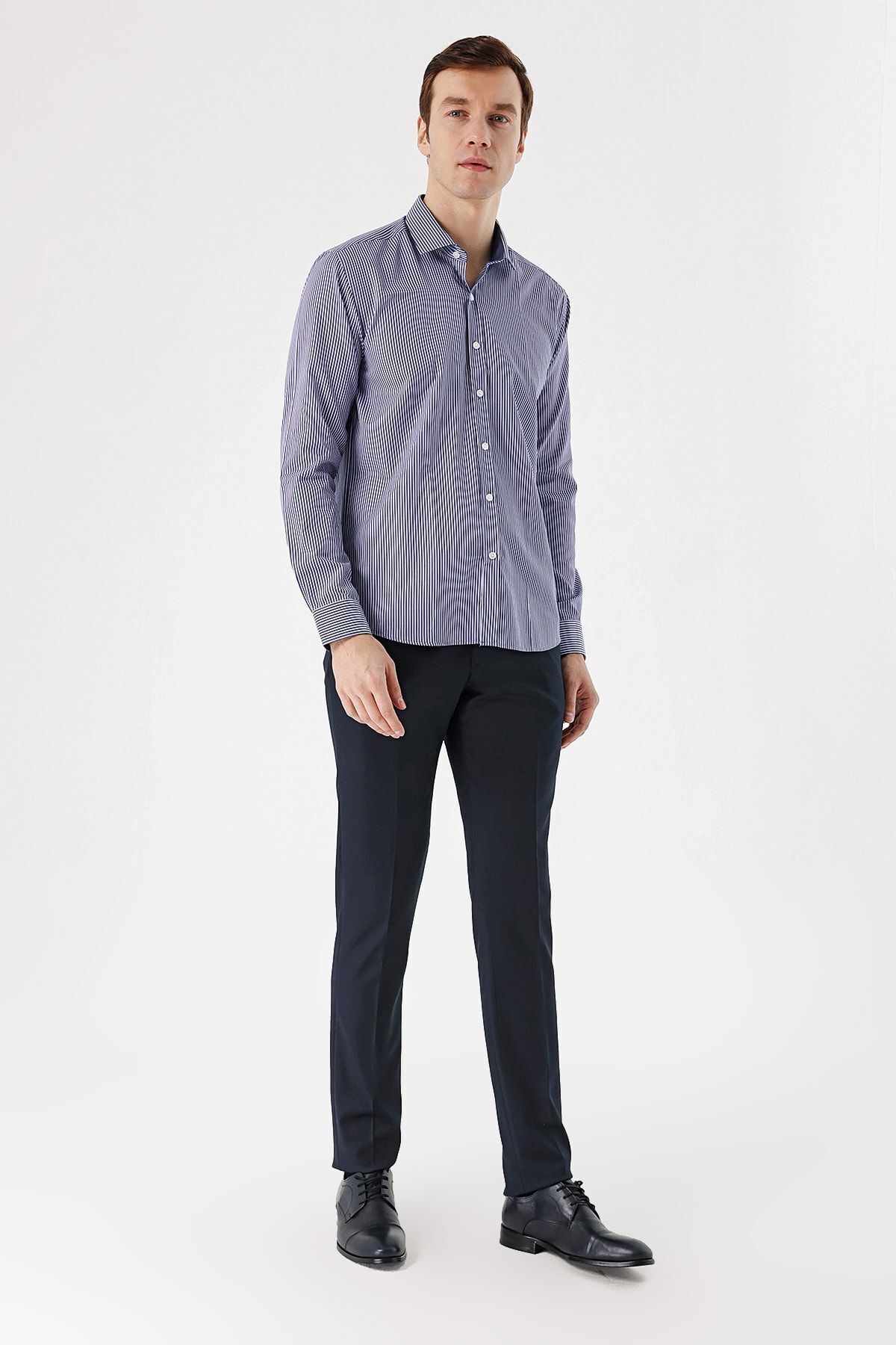 Morven-Men's Navy Blue Polyviscon Jacquard Slim Fit Classic Trousers 4