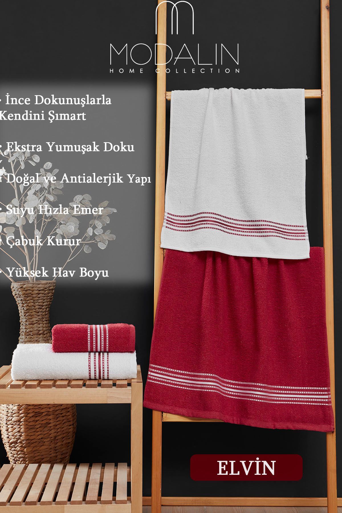 MODALİN-4dílná sada osušek Elvin Claret Red - 70 X 140 2