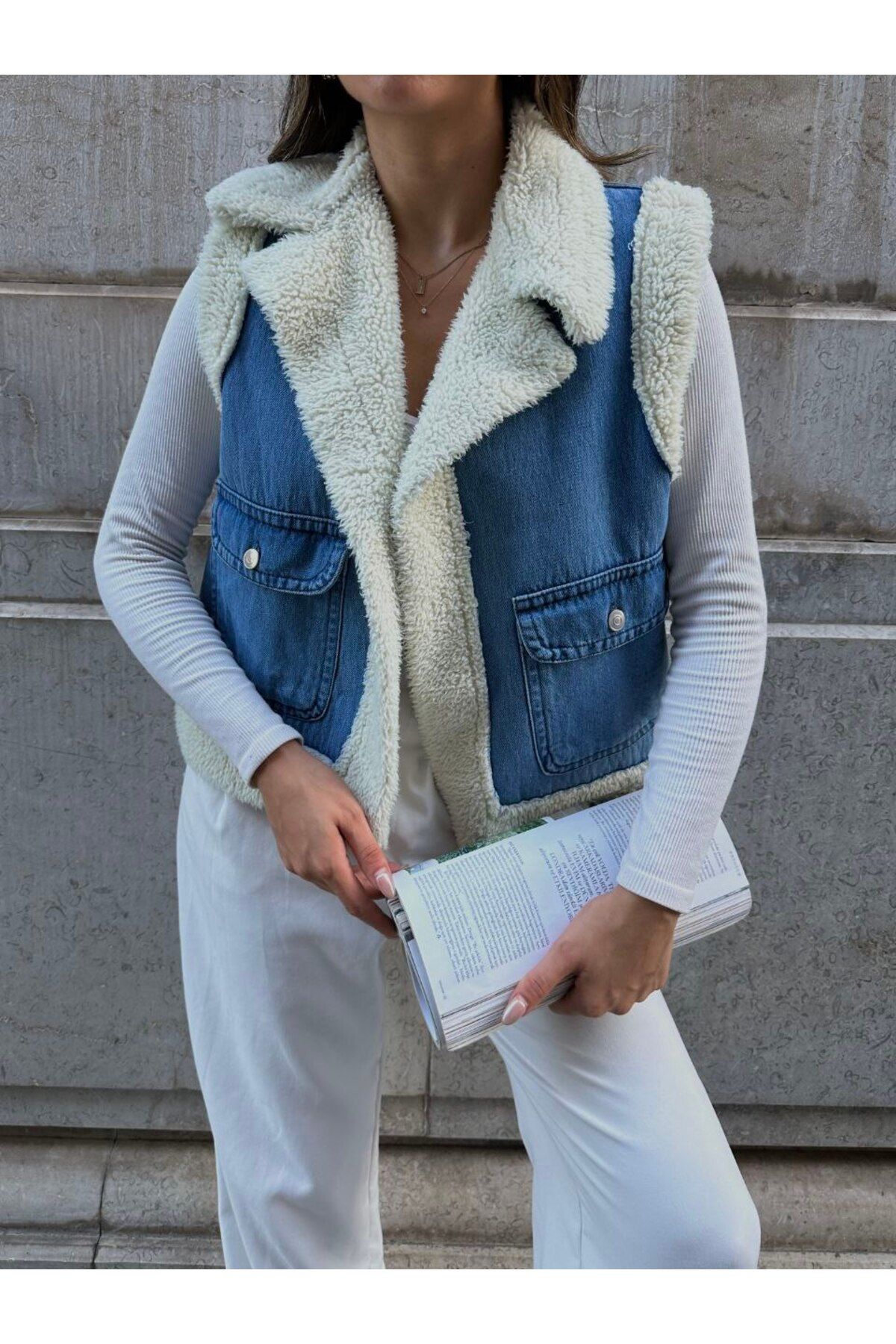 İçi Kürklü ZR Model Denim Yelek - Şık ve Sıcak - Görsel 7