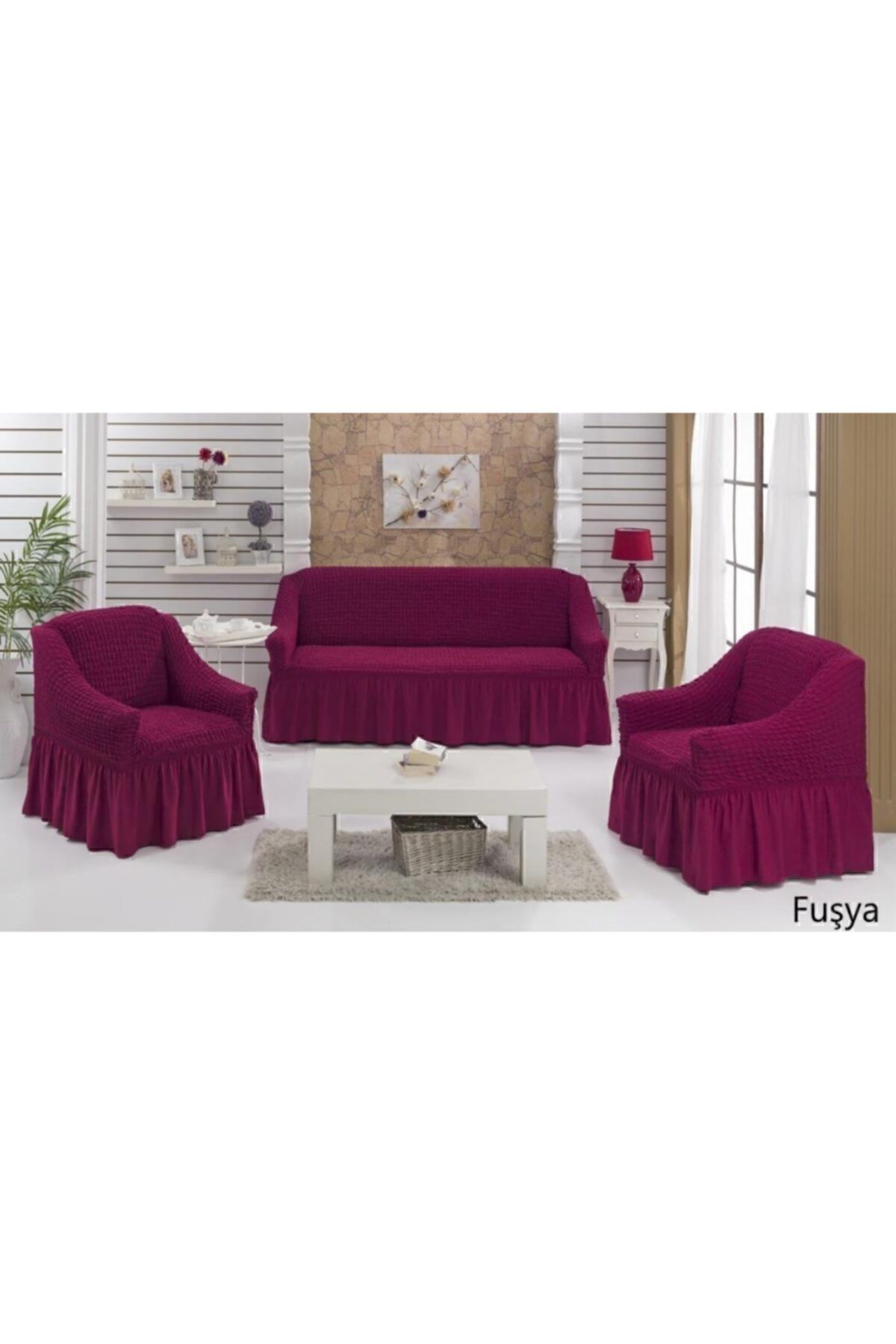 روکش مبل صورتی 3 1 پوشش صندلی پنبه ای Fuchsia Karna Home
