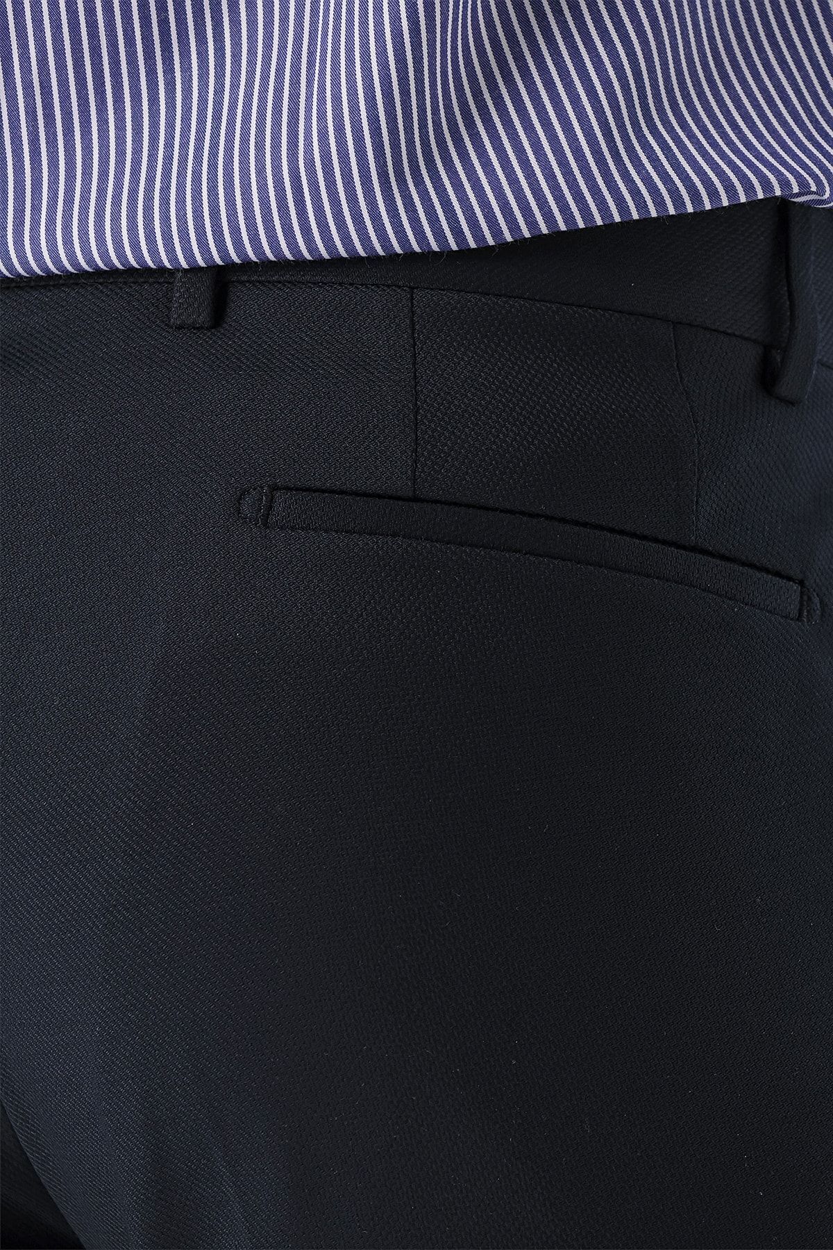 Morven-Men's Navy Blue Polyviscon Jacquard Slim Fit Classic Trousers 3