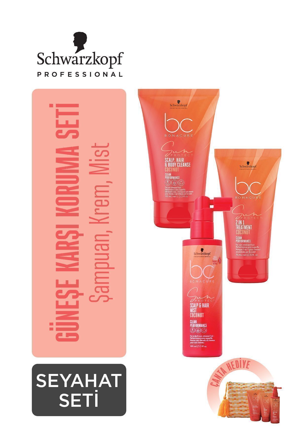 Bc Sun Protect ست مراقبت از مو 3 تکه - کیف هدیه - ترمیم کوتیکول وگان کراتینه Bonacure
