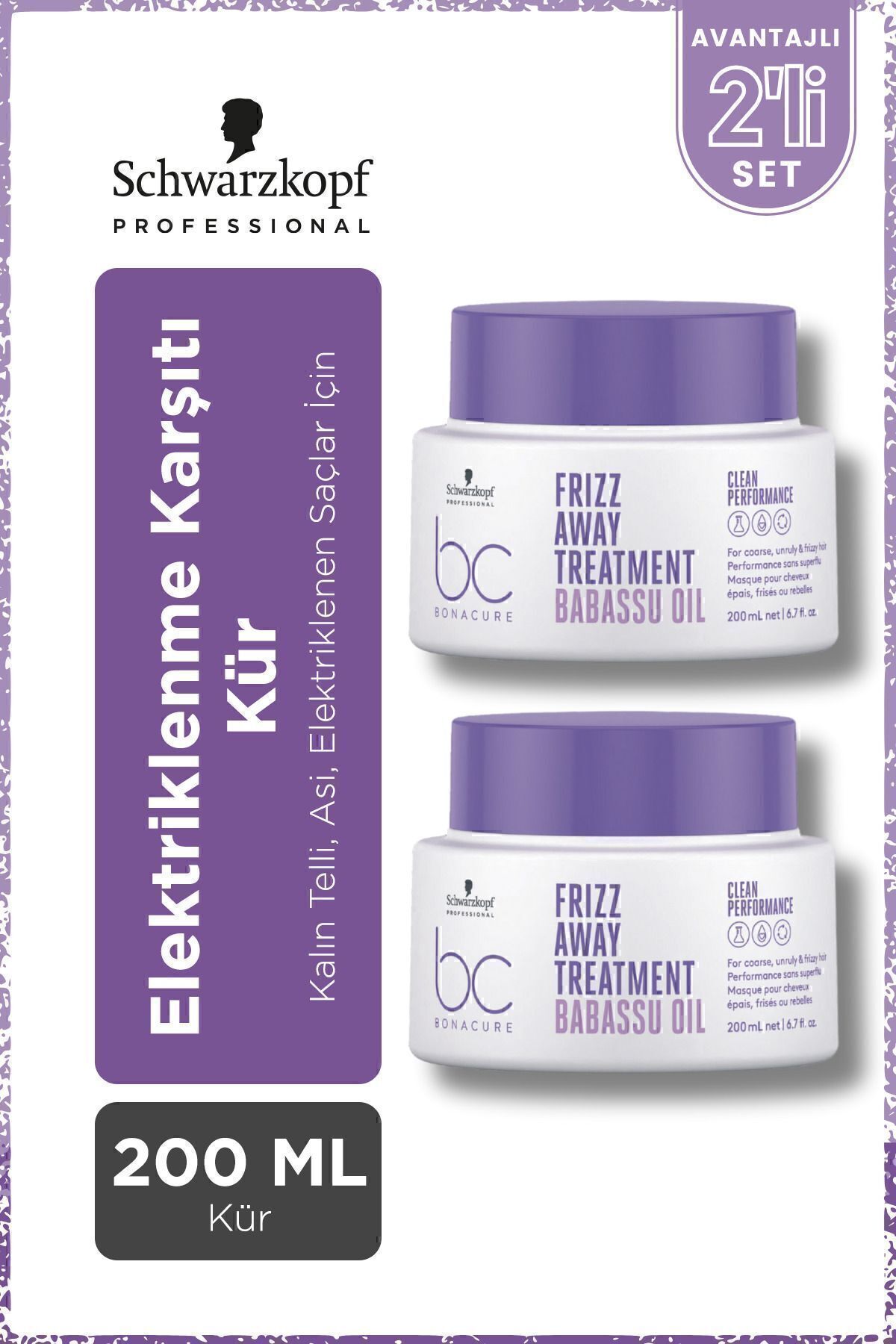 BC Clean Frizz Away ضد وز با عصاره روغن باباسو 200 میلی لیتر x 2 عدد Bonacure
