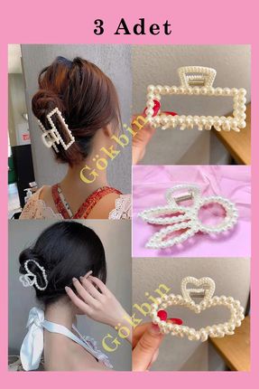 Gökbin Genç Lüx Incili Mandal Toka Kalp Tavşan Saç Aksesuarı 3 adet