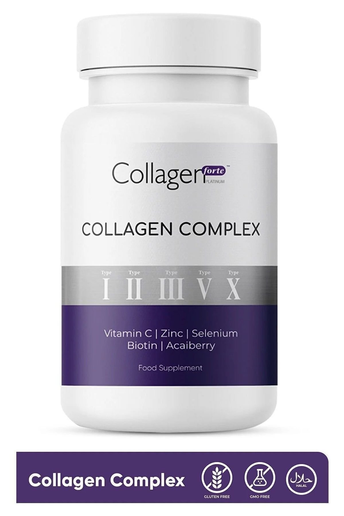 Collagen Forte Platinum-5 Types Collagen Complex Type 1,2,3.5, And Type 10 Biotin, Zinc, Selenium, Vitamin C & Acae, 90 Tablets 2