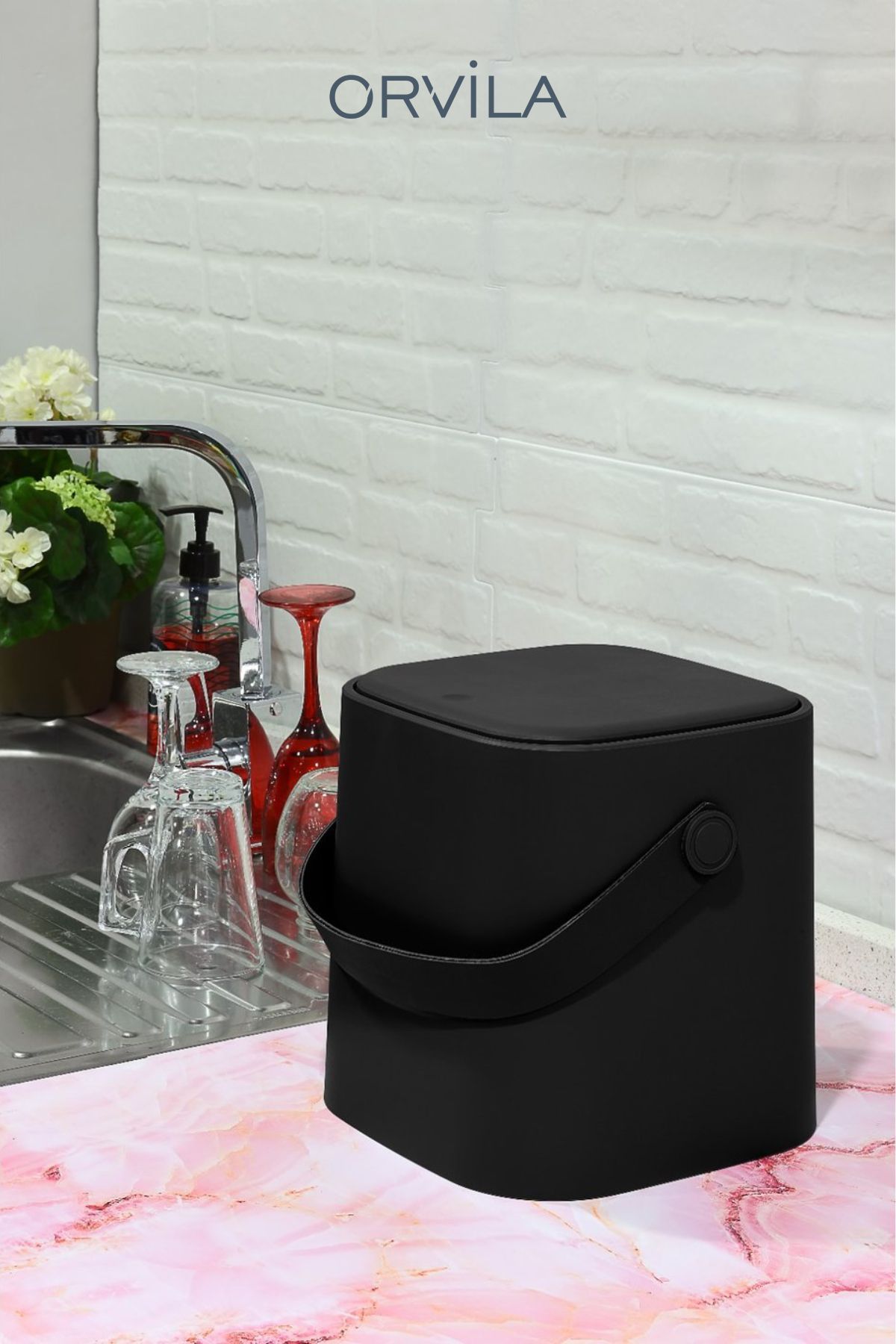 Orvila-4 Lt Capacity - Kitchen Trash Can with Handle and Inner Bucket, Countertop with Automatic Click Lid 1