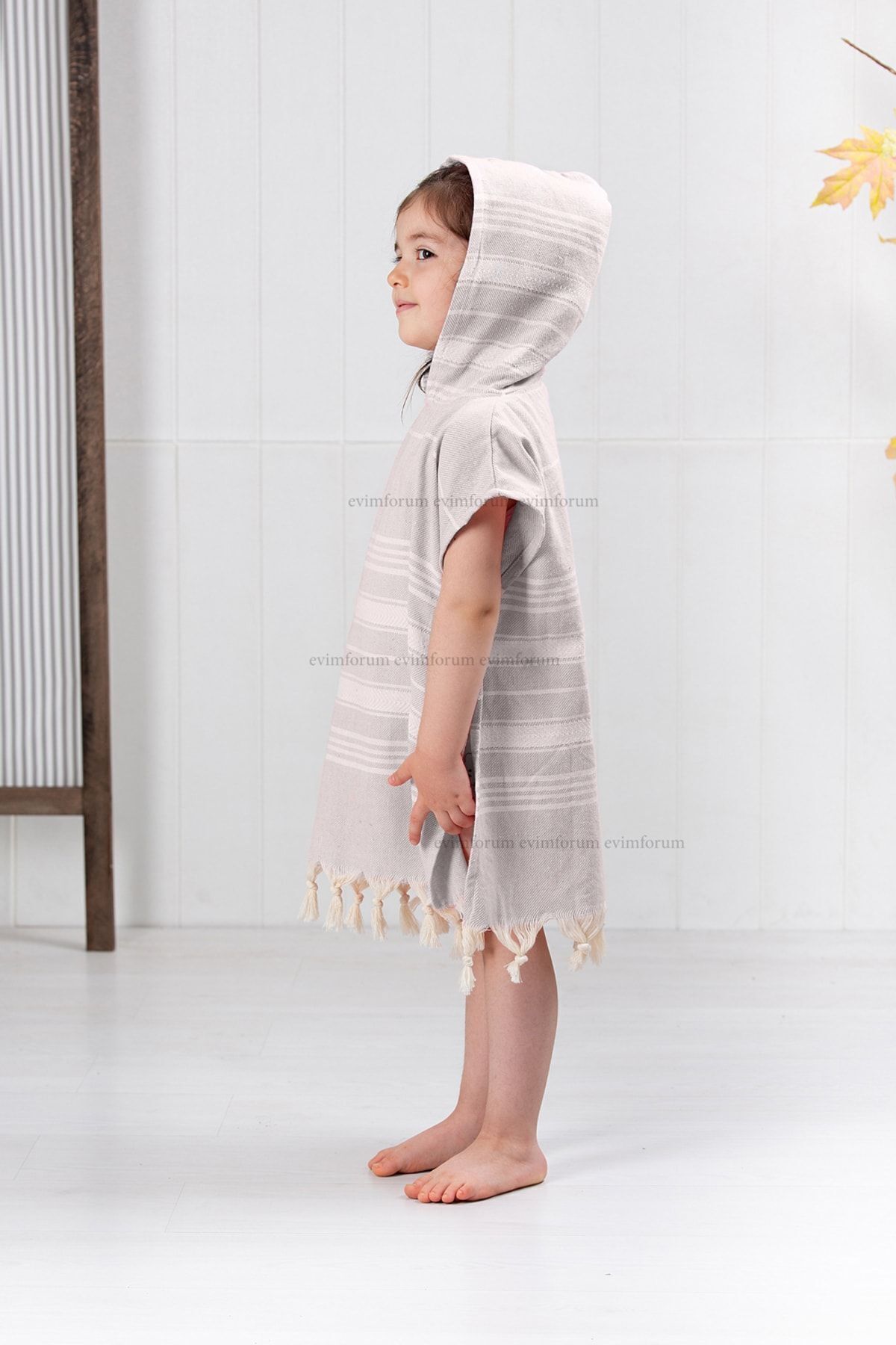 Formeya-Kinder-Bademantel, Poncho, 100 % Baumwolle, Strandtuch, Peshtemal, Braun 2