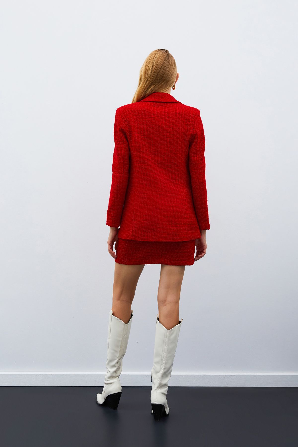 Sateen-Red Tweed Jacket - Button Detailed 8