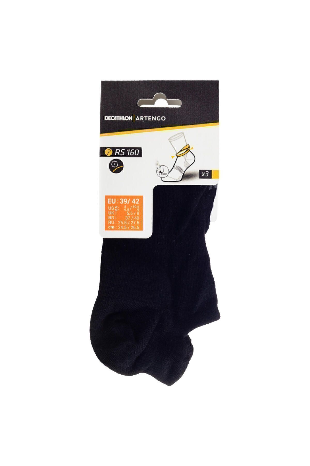 Artengo Tenis Çorabı - Kısa Konç - Unisex - 3 Çift - Siyah - Rs 160