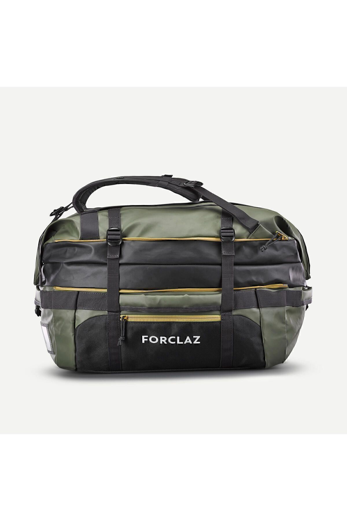 چمدان و ساک سبز مردانه زنانه کیسه پیاده روی در فضای باز Forclaz 40L 60L آب نگه نمی دارد Duffel 500 extnd Decathlon