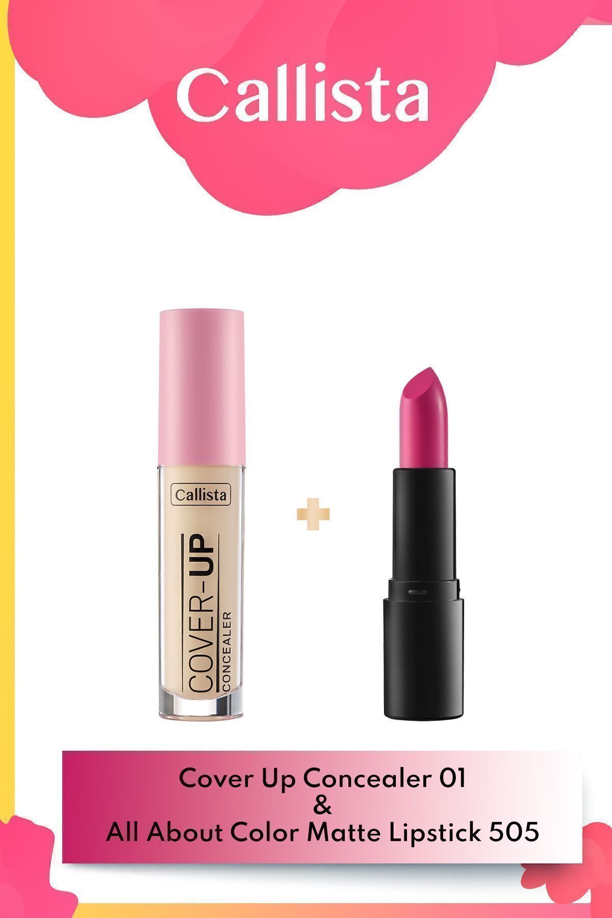 Cover Up Concealer Göz Altı Kapatıcısı 01 & All About Color Matte Ruj 505 - Pembe Makyaj Seti