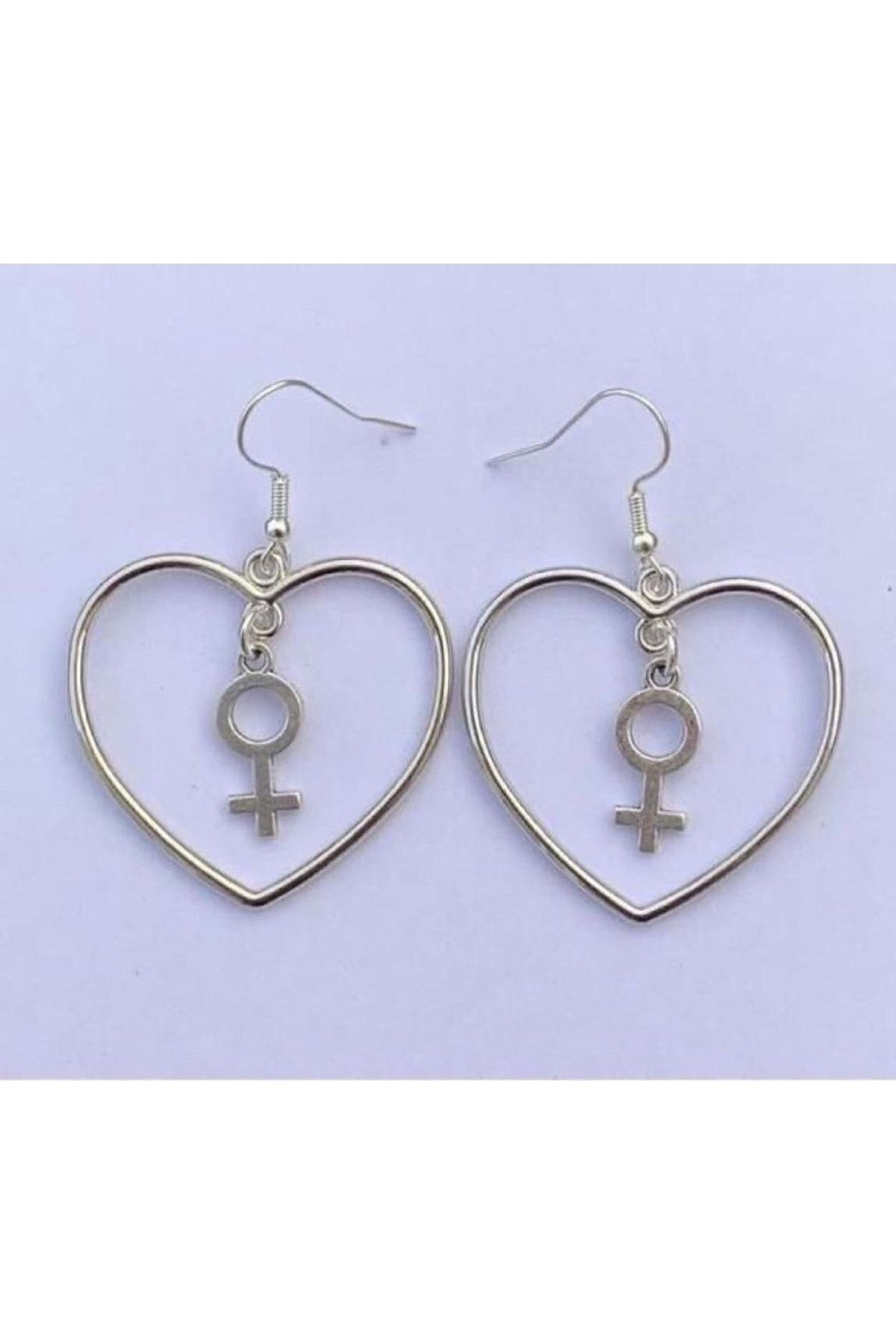 bohemian takı tasarim-Women's Venus Symbol Heart Earrings Antique Silver Plated 2