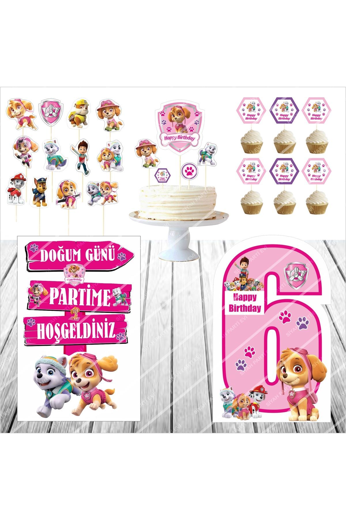 Paw Patrol Skye 6 Yaş Doğum Günü Masa Maketi / Pasta Süsü Seti