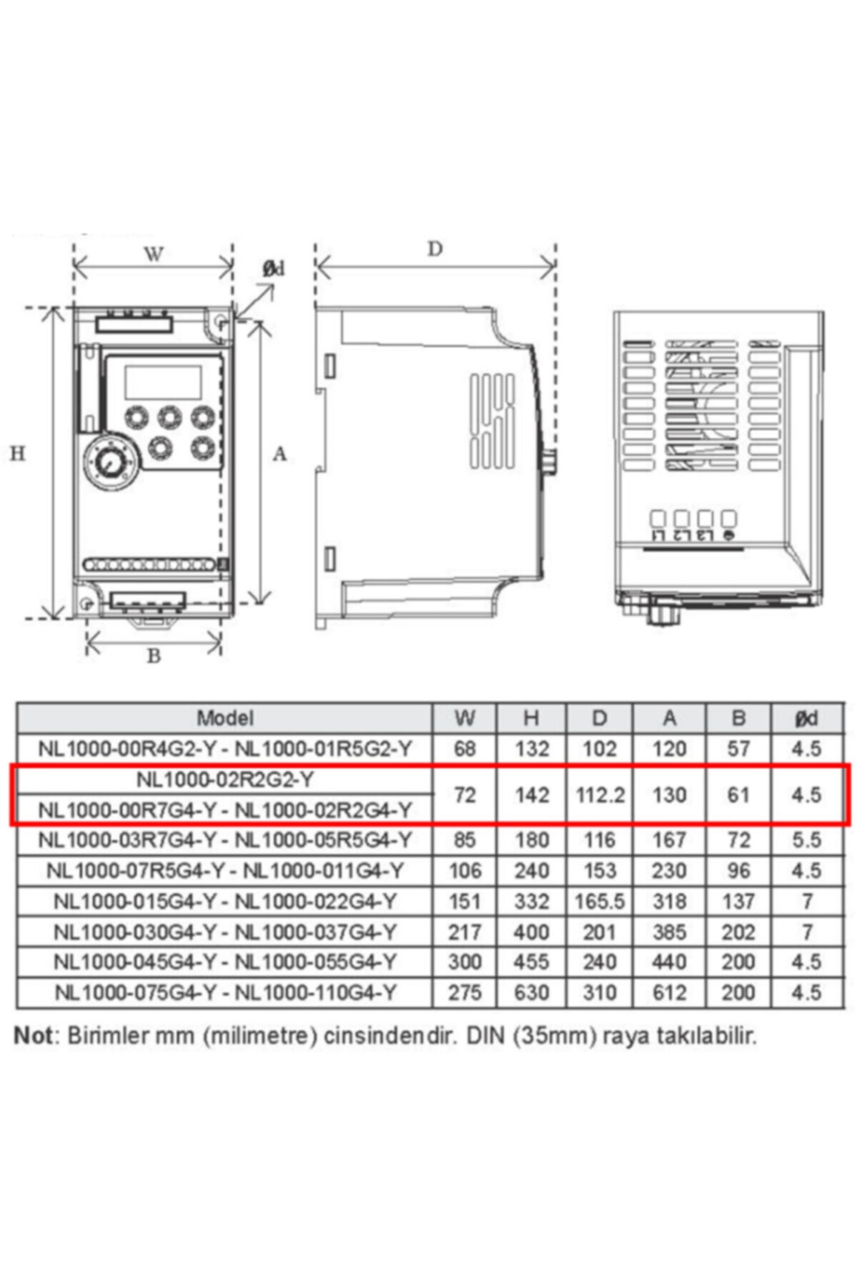 Yılmaz 0,75 Kw 3-faz 380/400 Volt Trifaze Nl1000-00r7g4-y Yb1000 Temel Seri Ac Sürücüsü Drive 2
