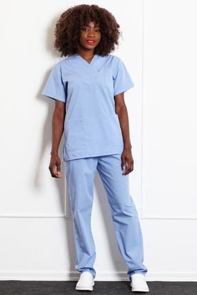 Moda Canel Zarf Yaka Hemşire Doktor Kadın Açık Mavi Forma Takım Medikal Takım TYC00197099625