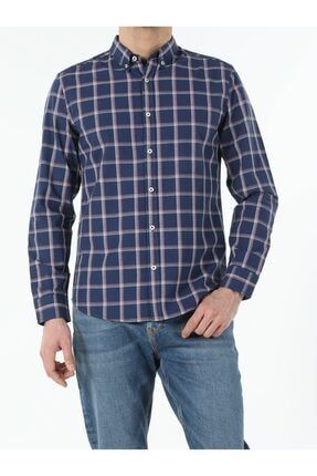 Lacivert Slim Fit Shirt Neck Erkek Uzun Kol Gömlek .CL1052916_Q1.V1_NAV